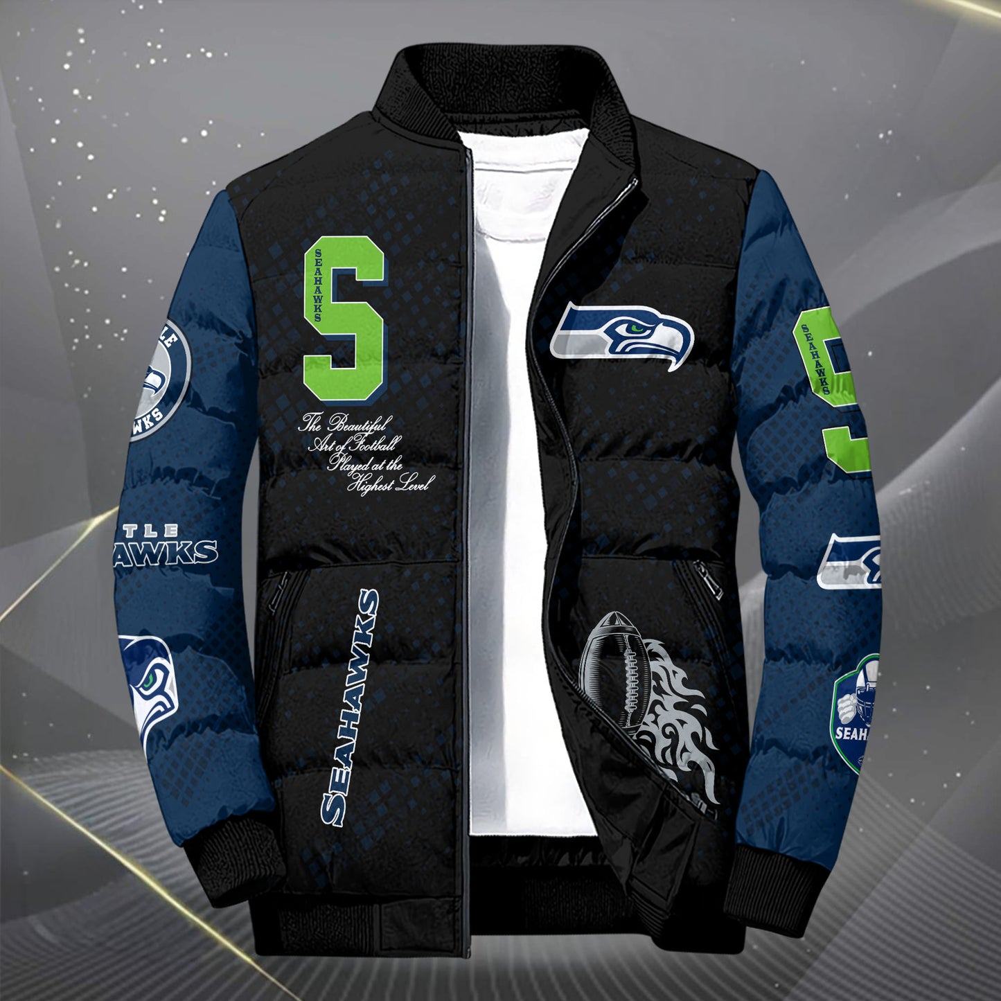 Seattle Seahawks Puffer Jacket Custom Your Name, Sport Jacket, FootBall Fan Gifts EHIVM-62495