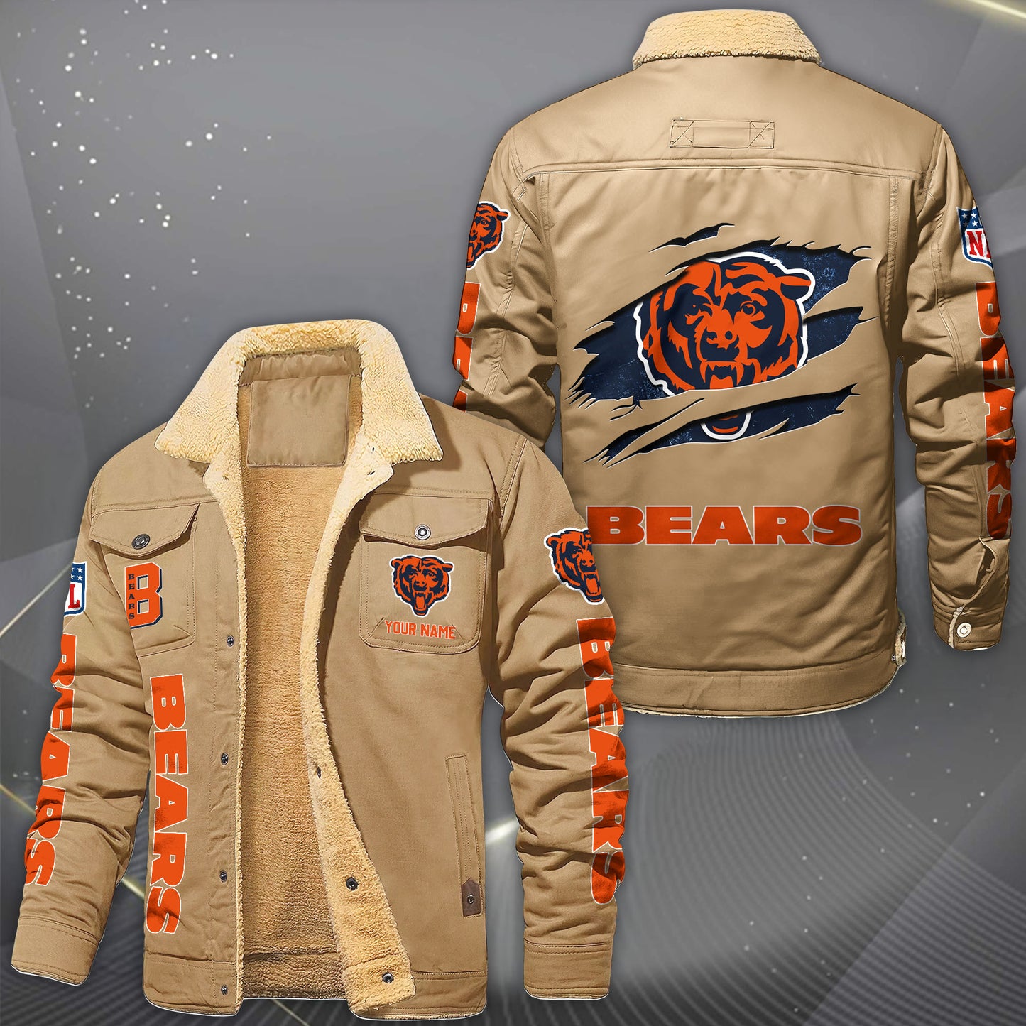 Chicago Bears Fleece Lined Cargo Jacket Custom Your Name 2026 Version, Sport Fleece Jacket EHIVM-62643