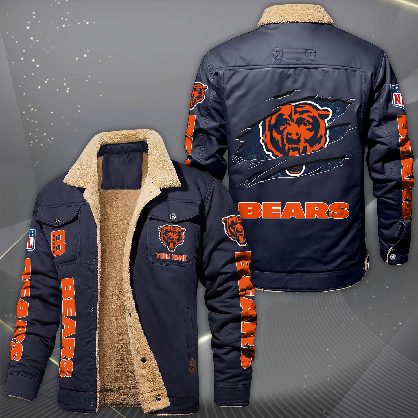 Chicago Bears Fleece Lined Cargo Jacket Custom Your Name 2026 Version, Sport Fleece Jacket EHIVM-62643