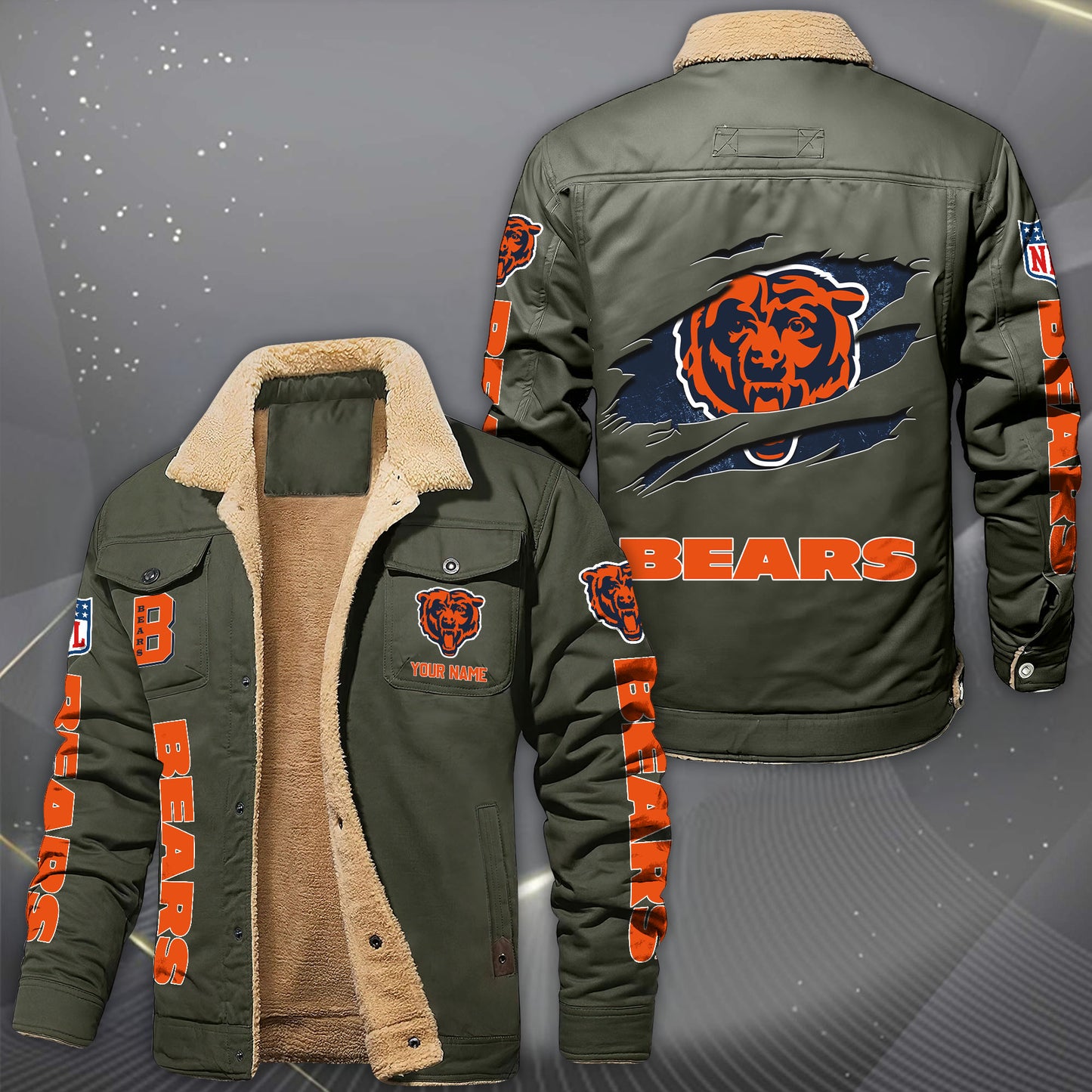 Chicago Bears Fleece Lined Cargo Jacket Custom Your Name 2026 Version, Sport Fleece Jacket EHIVM-62643