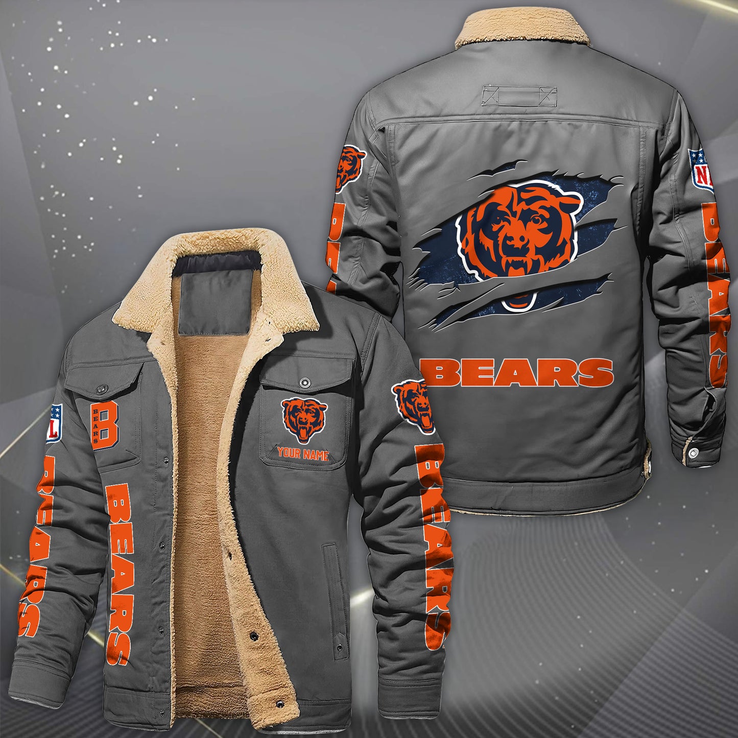 Chicago Bears Fleece Lined Cargo Jacket Custom Your Name 2026 Version, Sport Fleece Jacket EHIVM-62643