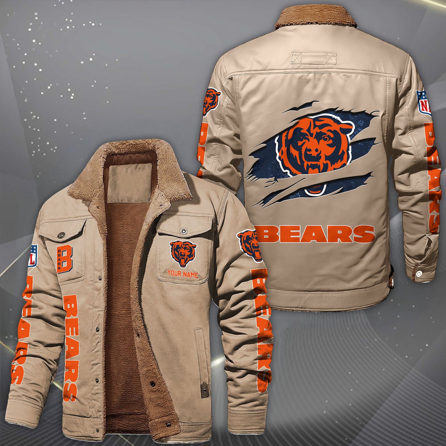 Chicago Bears Fleece Lined Cargo Jacket Custom Your Name 2026 Version, Sport Fleece Jacket EHIVM-62643