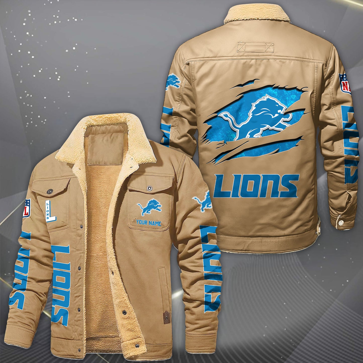 Detroit Lions Fleece Lined Cargo Jacket Custom Your Name 2026 Version, Sport Fleece Jacket EHIVM-62643