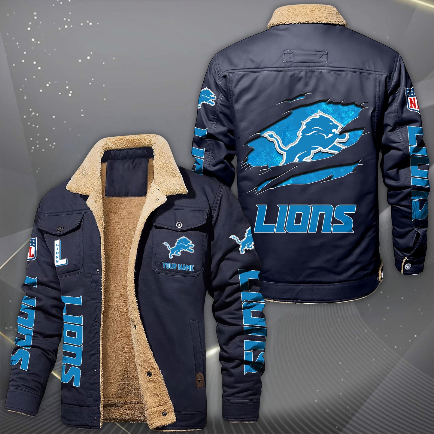 Detroit Lions Fleece Lined Cargo Jacket Custom Your Name 2026 Version, Sport Fleece Jacket EHIVM-62643