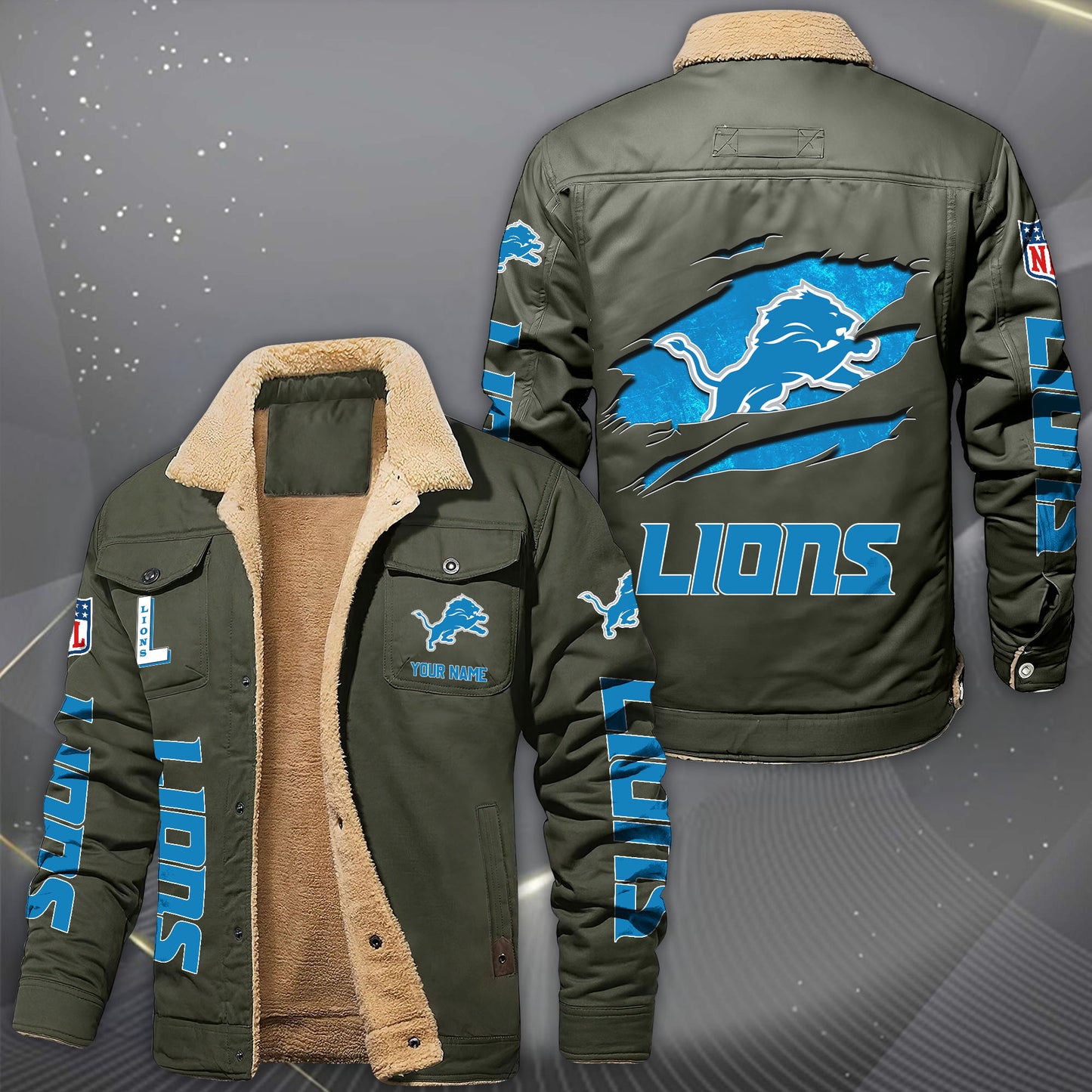 Detroit Lions Fleece Lined Cargo Jacket Custom Your Name 2026 Version, Sport Fleece Jacket EHIVM-62643