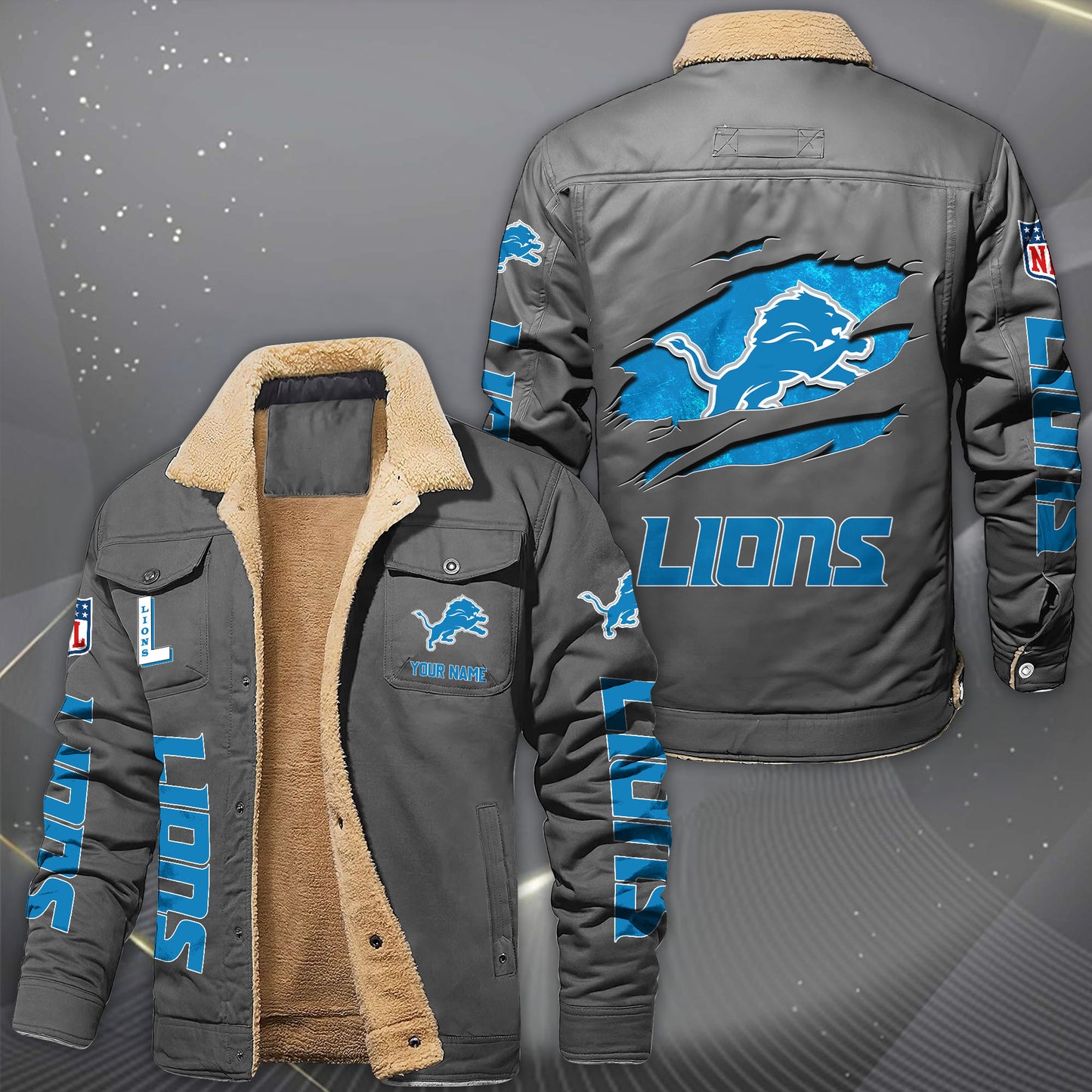 Detroit Lions Fleece Lined Cargo Jacket Custom Your Name 2026 Version, Sport Fleece Jacket EHIVM-62643