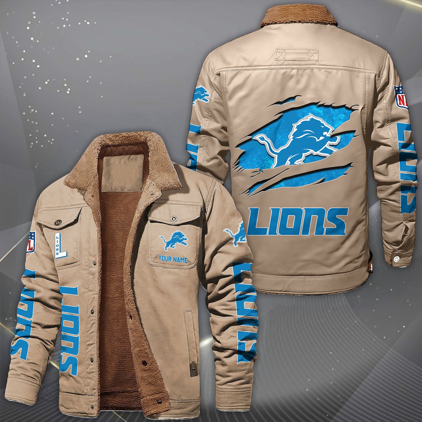 Detroit Lions Fleece Lined Cargo Jacket Custom Your Name 2026 Version, Sport Fleece Jacket EHIVM-62643