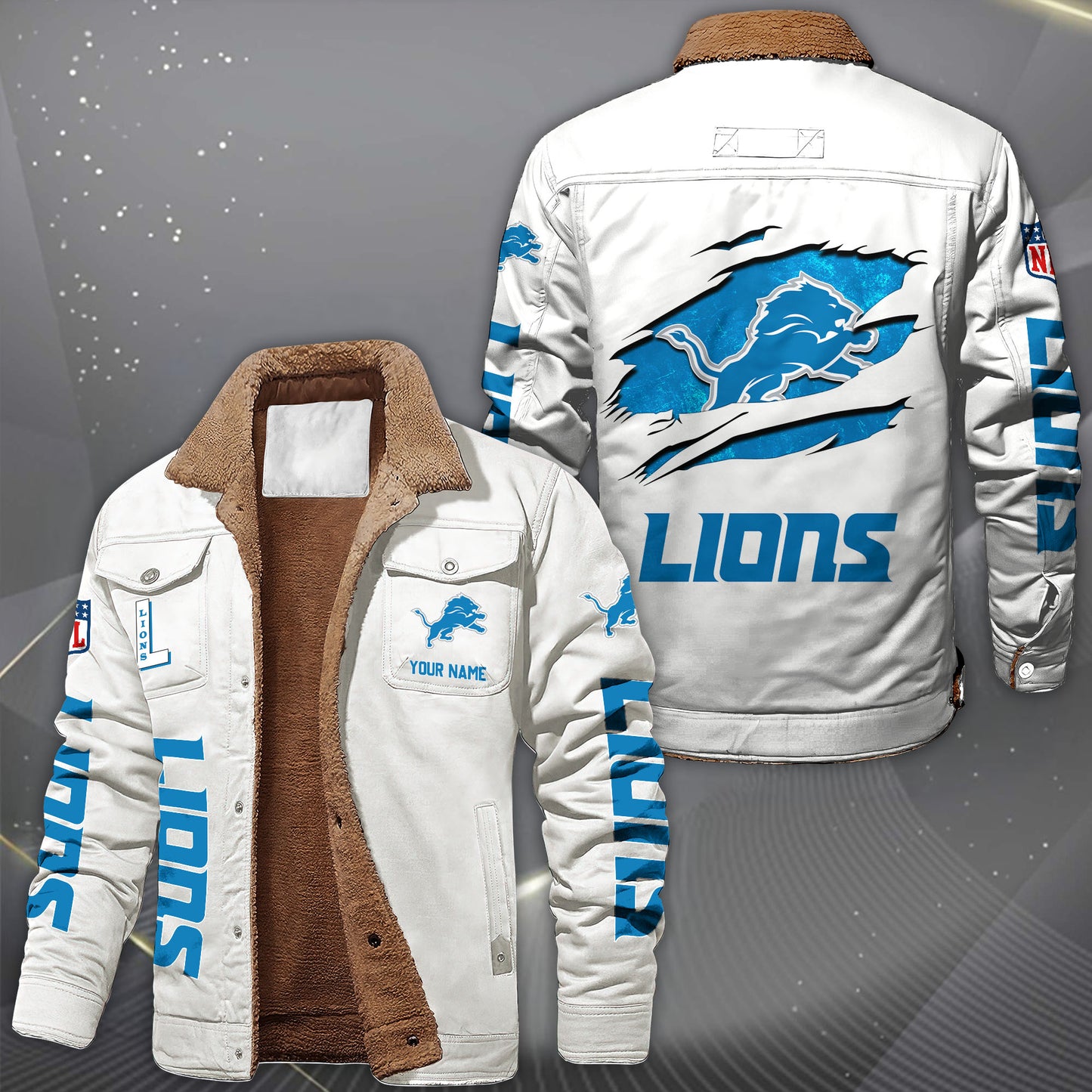 Detroit Lions Fleece Lined Cargo Jacket Custom Your Name 2026 Version, Sport Fleece Jacket EHIVM-62643