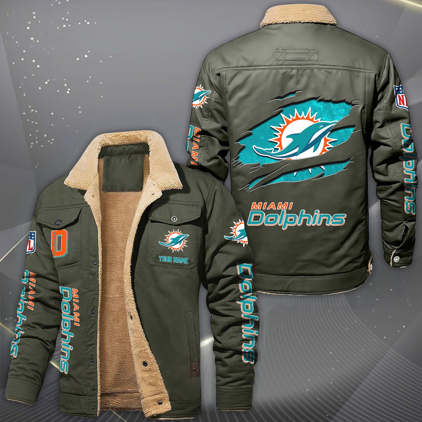 Miami Dolphins Fleece Lined Cargo Jacket Custom Your Name 2026 Version, Sport Fleece Jacket EHIVM-62643