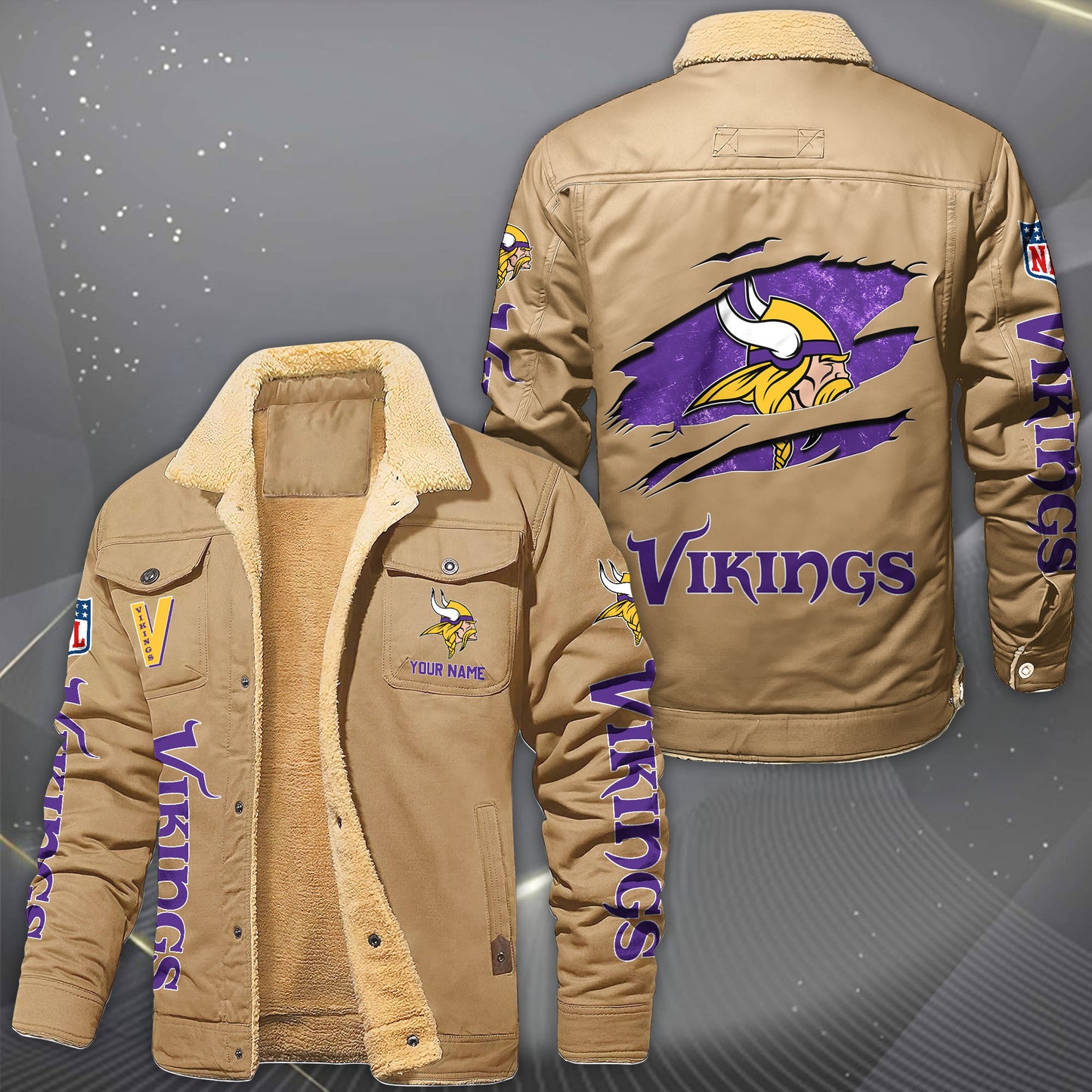 Minnesota Vikings Fleece Lined Cargo Jacket Custom Your Name 2026 Version, Sport Fleece Jacket EHIVM-62643