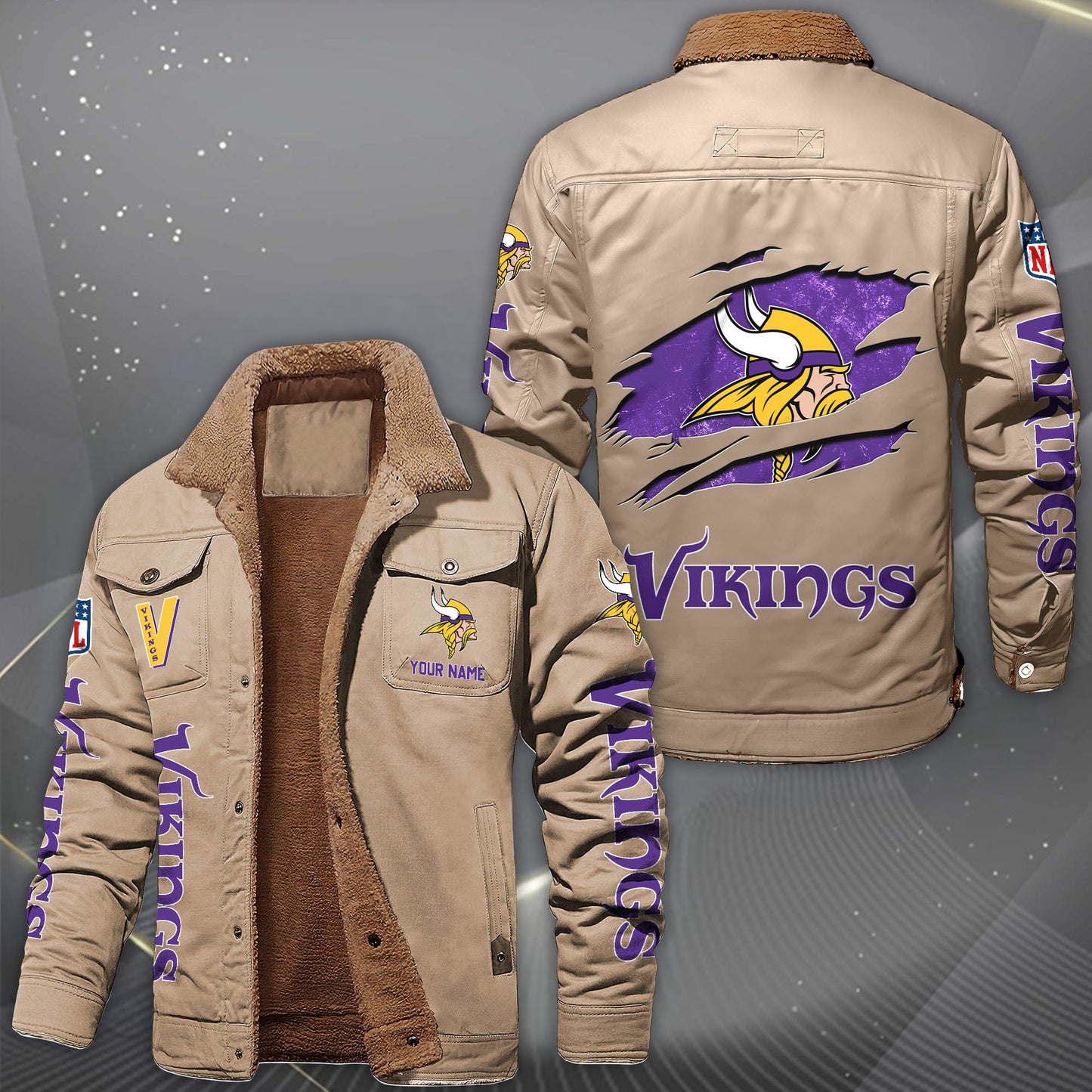 Minnesota Vikings Fleece Lined Cargo Jacket Custom Your Name 2026 Version, Sport Fleece Jacket EHIVM-62643