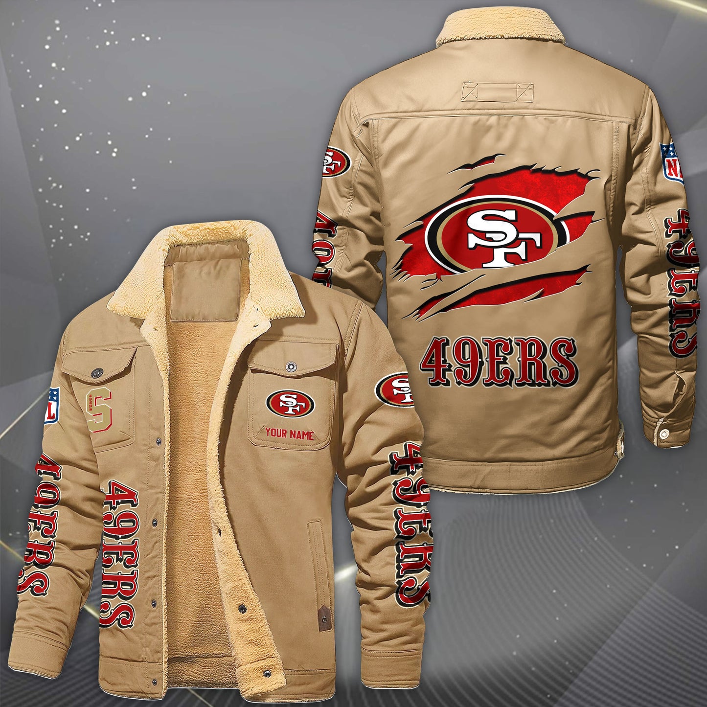 San Francisco 49ers Fleece Lined Cargo Jacket Custom Your Name 2026 Version, Sport Fleece Jacket EHIVM-62643