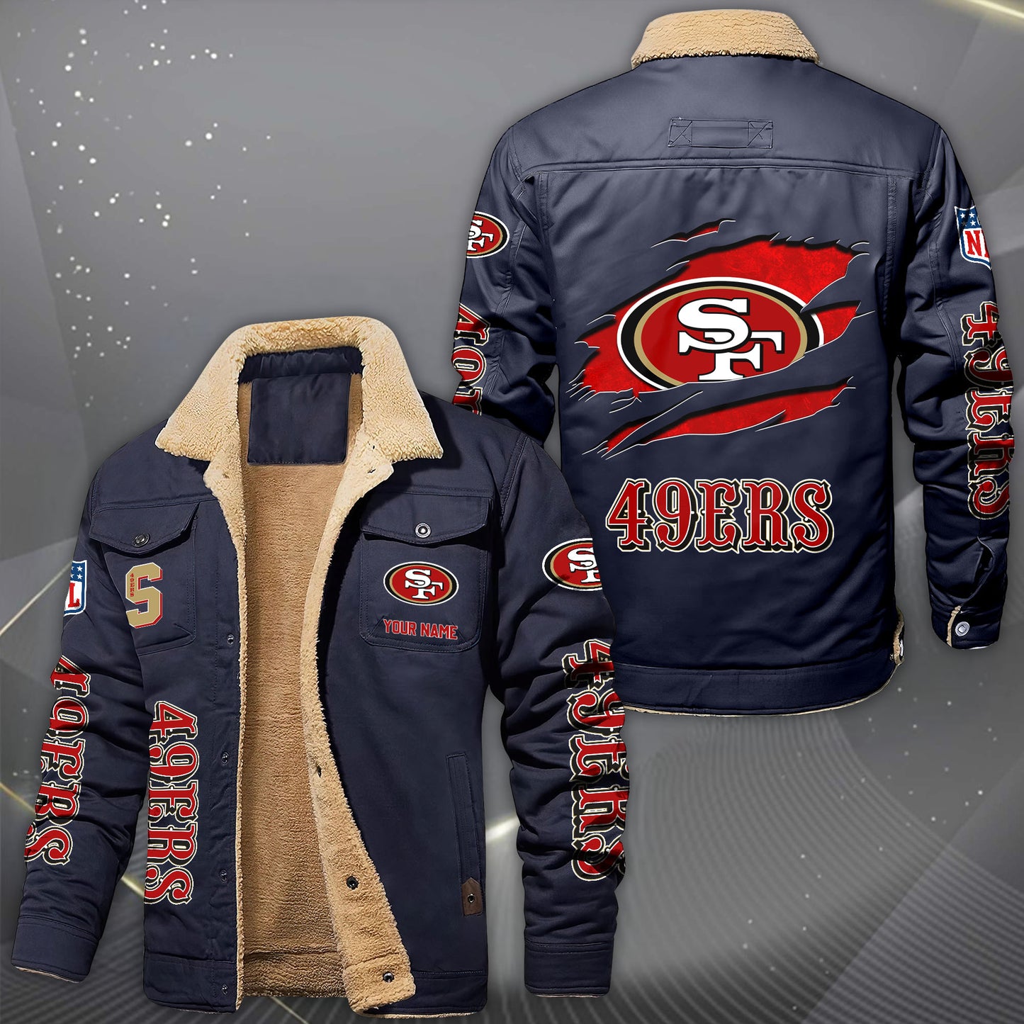 San Francisco 49ers Fleece Lined Cargo Jacket Custom Your Name 2026 Version, Sport Fleece Jacket EHIVM-62643