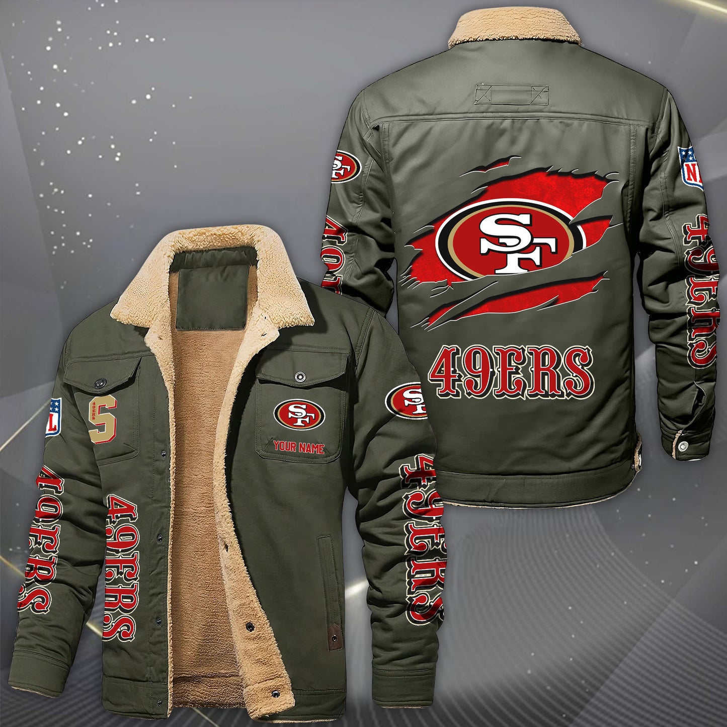 San Francisco 49ers Fleece Lined Cargo Jacket Custom Your Name 2026 Version, Sport Fleece Jacket EHIVM-62643