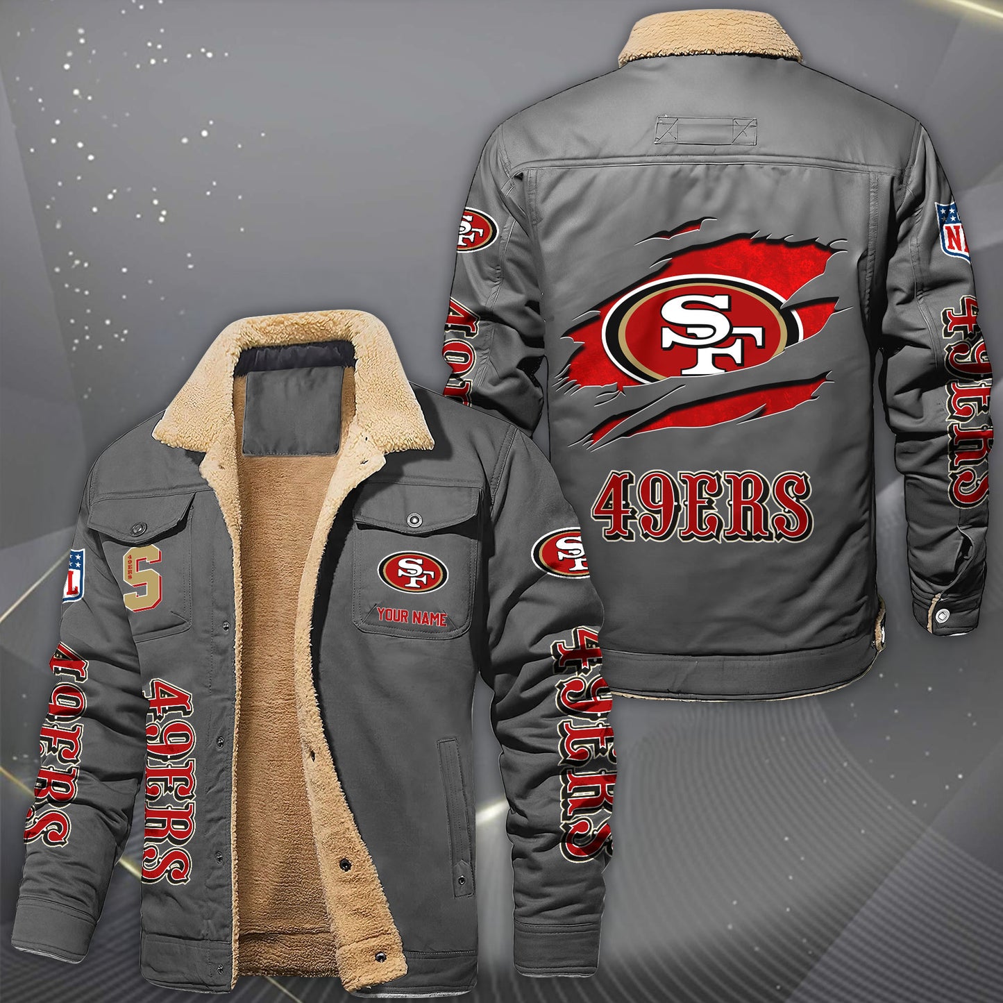 San Francisco 49ers Fleece Lined Cargo Jacket Custom Your Name 2026 Version, Sport Fleece Jacket EHIVM-62643