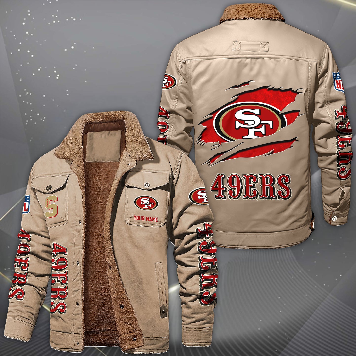 San Francisco 49ers Fleece Lined Cargo Jacket Custom Your Name 2026 Version, Sport Fleece Jacket EHIVM-62643