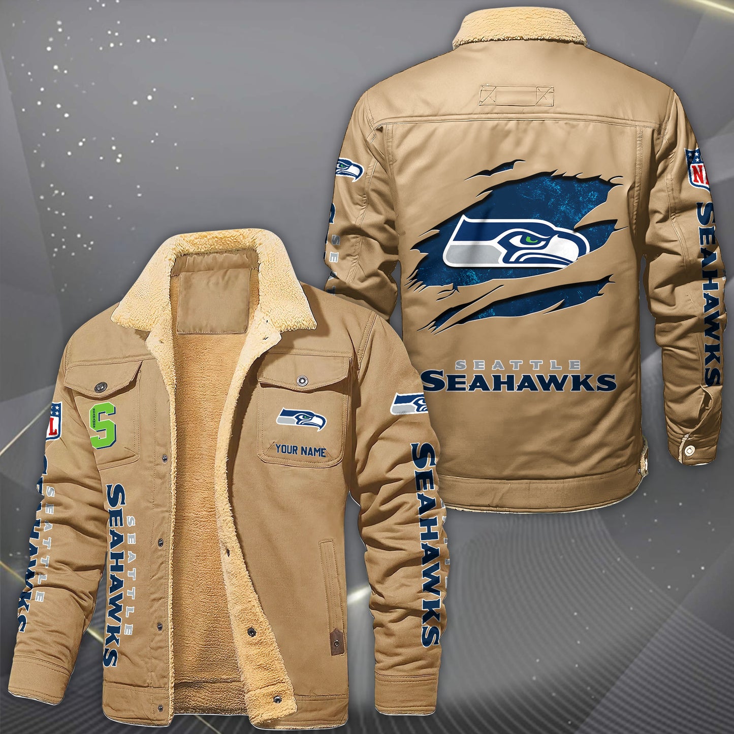 Seattle Seahawks Fleece Lined Cargo Jacket Custom Your Name 2026 Version, Sport Fleece Jacket EHIVM-62643