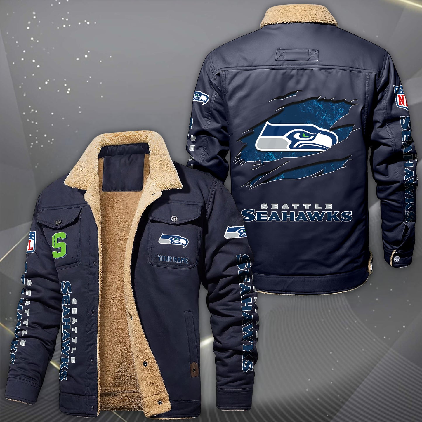 Seattle Seahawks Fleece Lined Cargo Jacket Custom Your Name 2026 Version, Sport Fleece Jacket EHIVM-62643