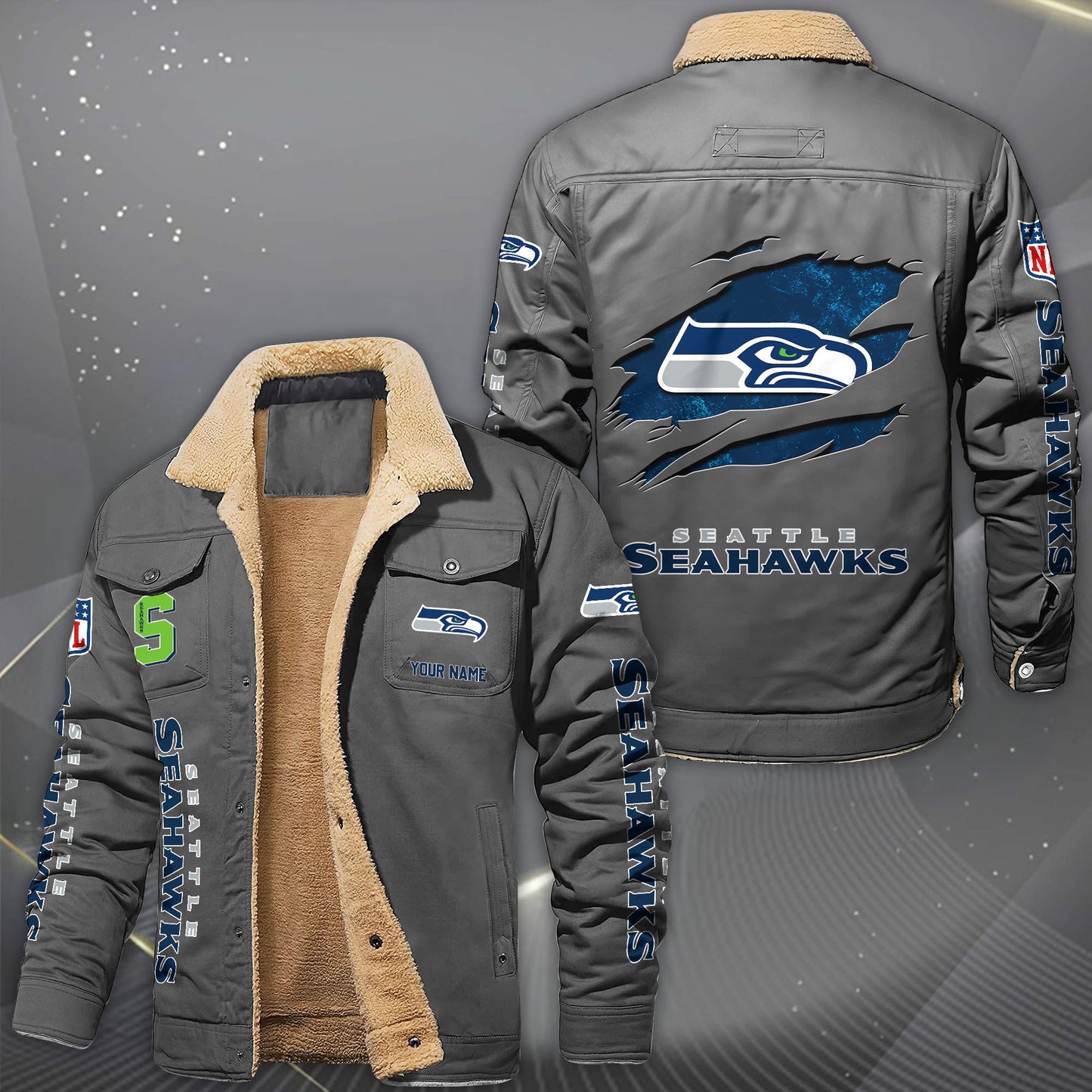 Seattle Seahawks Fleece Lined Cargo Jacket Custom Your Name 2026 Version, Sport Fleece Jacket EHIVM-62643