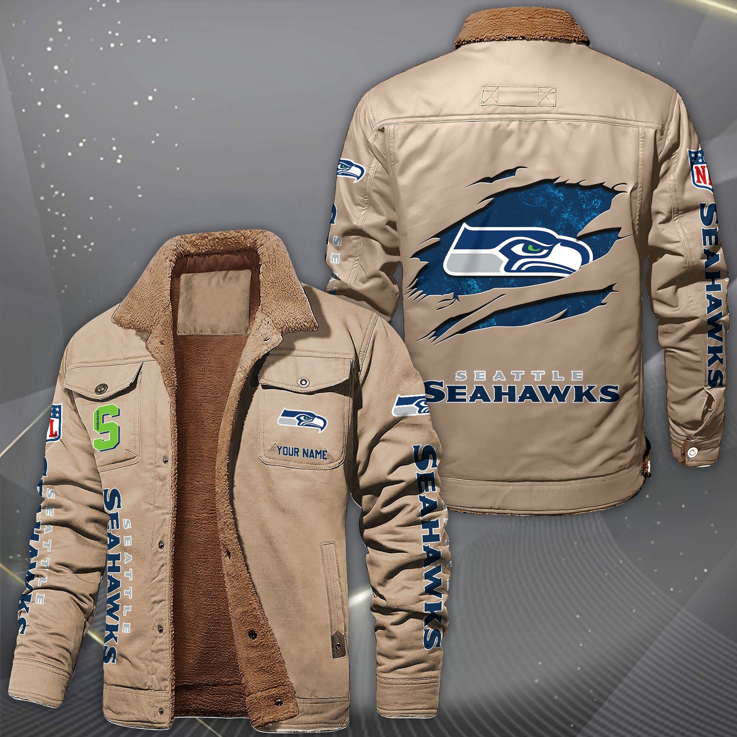 Seattle Seahawks Fleece Lined Cargo Jacket Custom Your Name 2026 Version, Sport Fleece Jacket EHIVM-62643