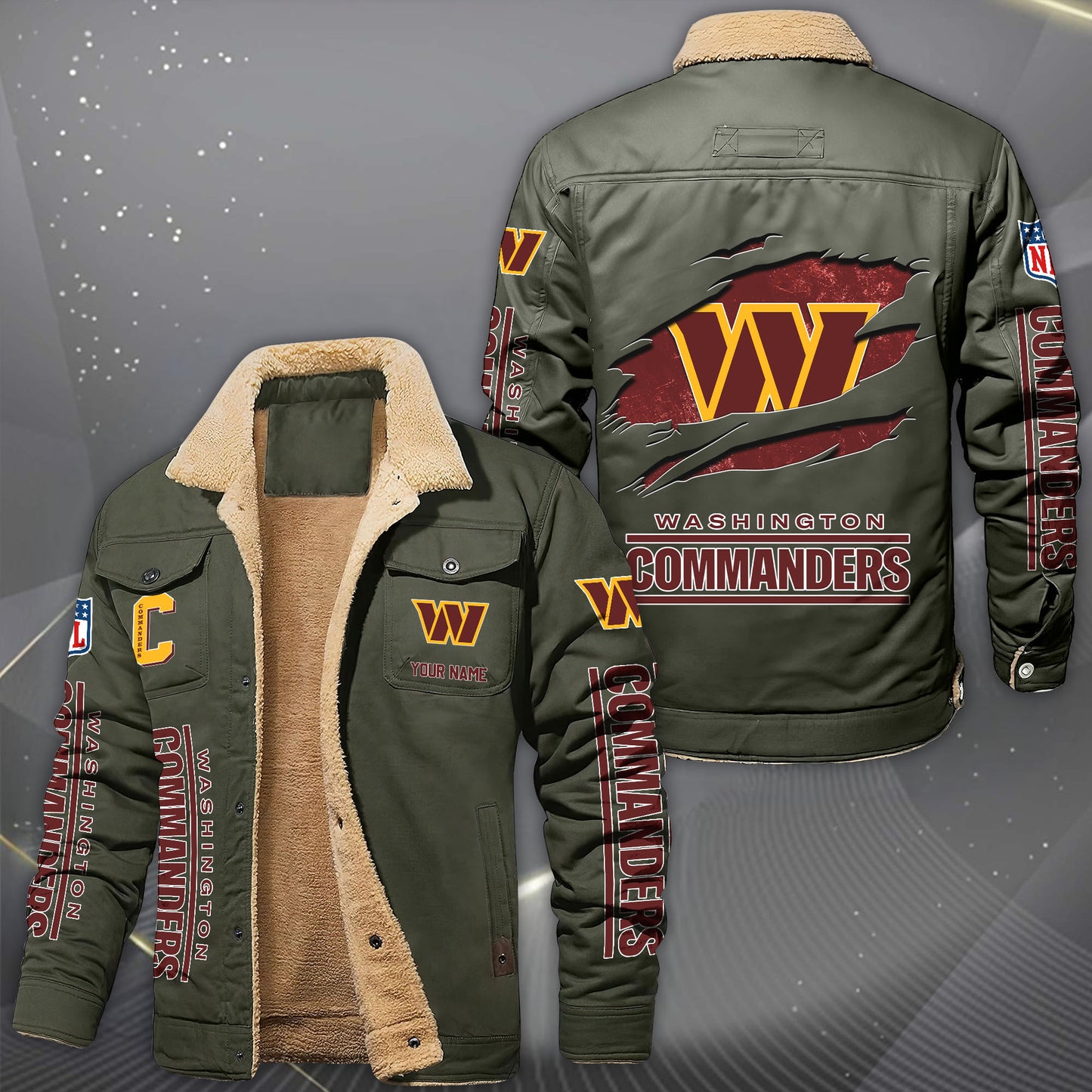 Washington Commanders Fleece Lined Cargo Jacket Custom Your Name 2026 Version, Sport Fleece Jacket EHIVM-62643