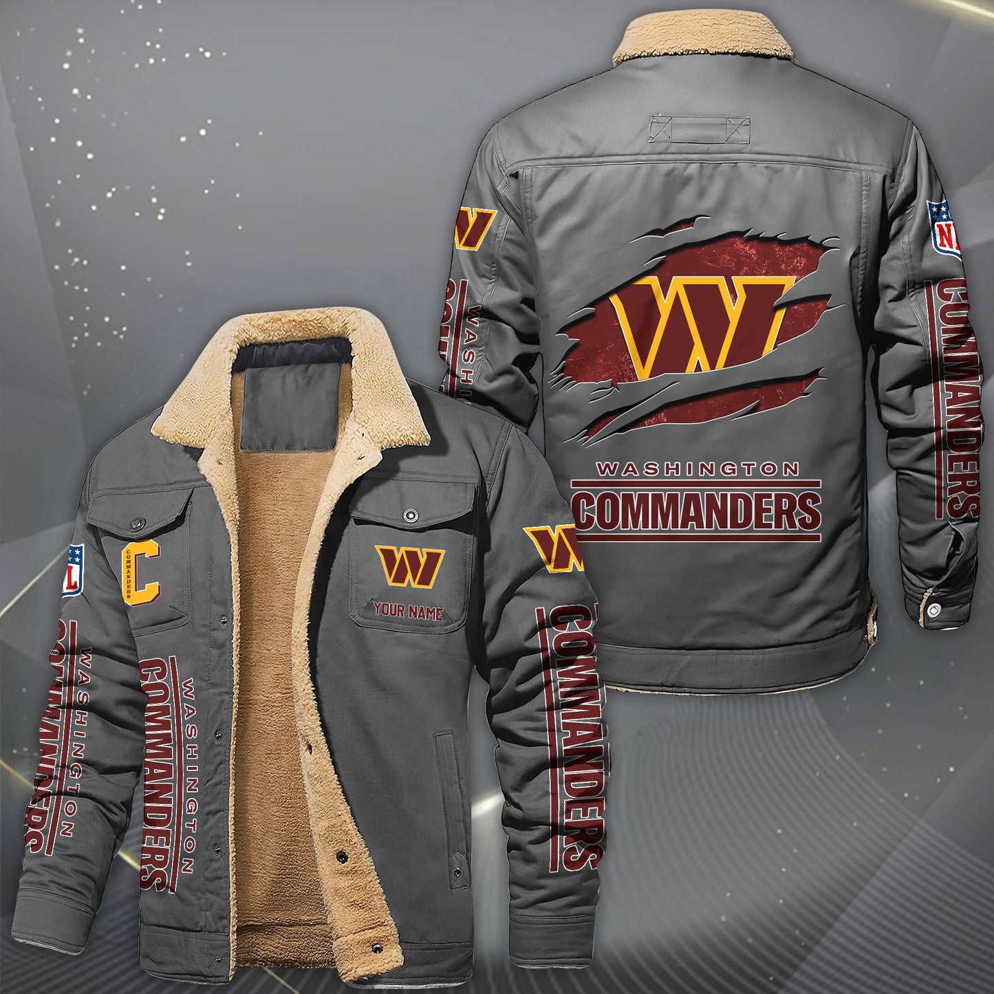 Washington Commanders Fleece Lined Cargo Jacket Custom Your Name 2026 Version, Sport Fleece Jacket EHIVM-62643