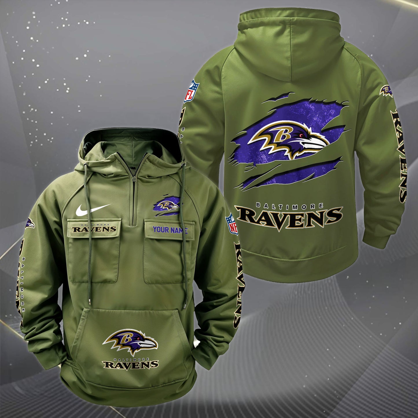 Baltimore Ravens Vintage Men Hoodie Custom Your Name, Sport Hoodie EHIVM-62731