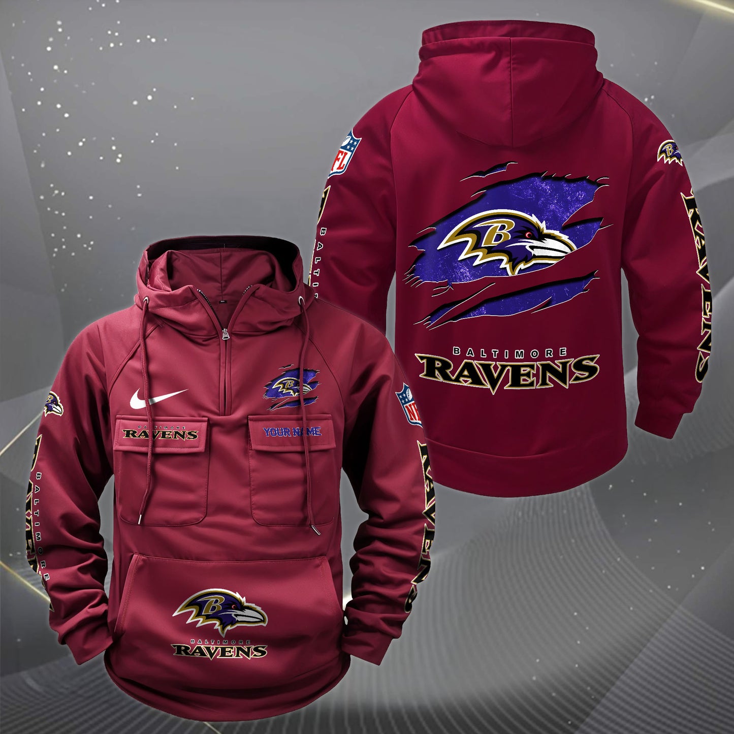 Baltimore Ravens Vintage Men Hoodie Custom Your Name, Sport Hoodie EHIVM-62731