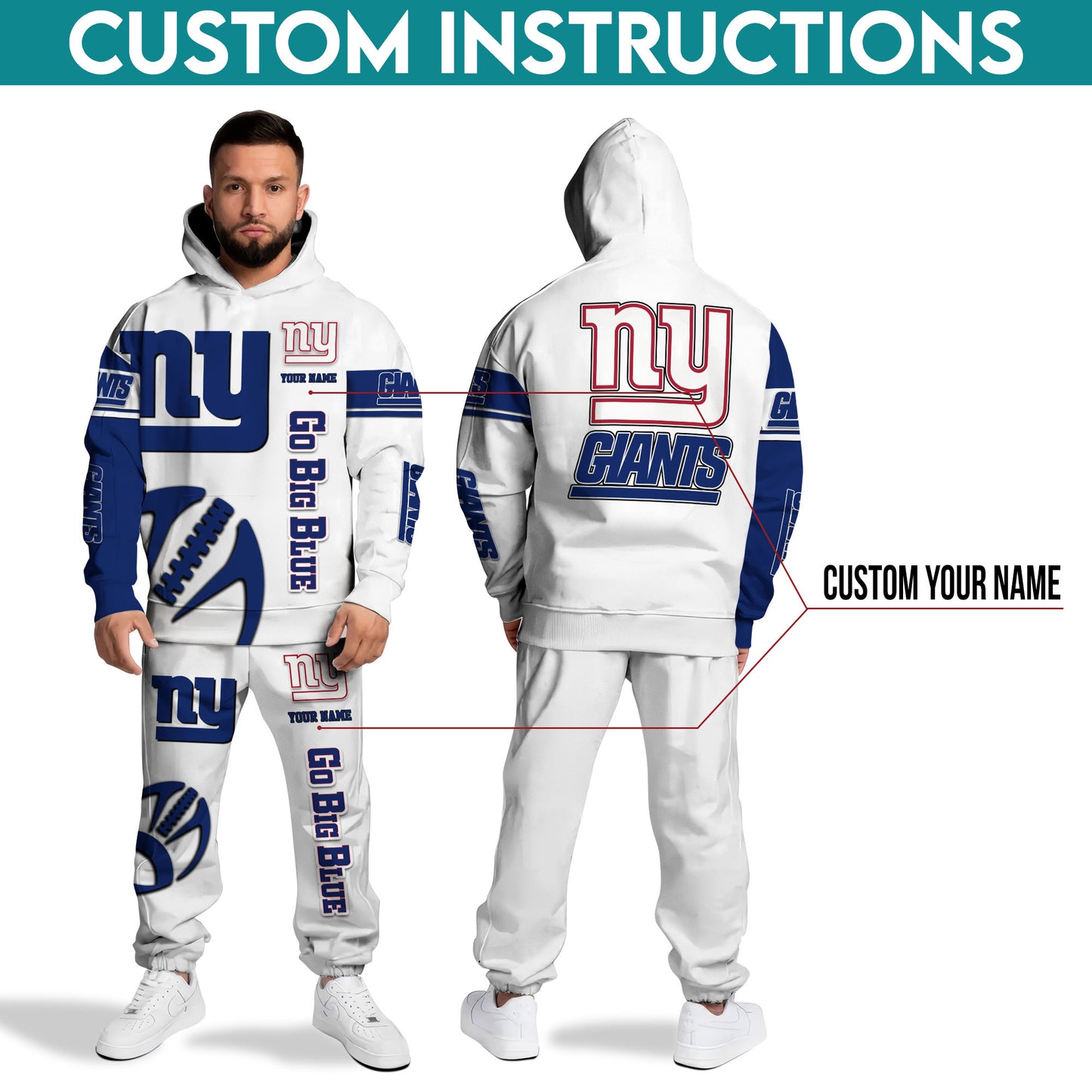 New York Giants Hoodie And Sweatpant Set Custom Your name EHIVM-62839