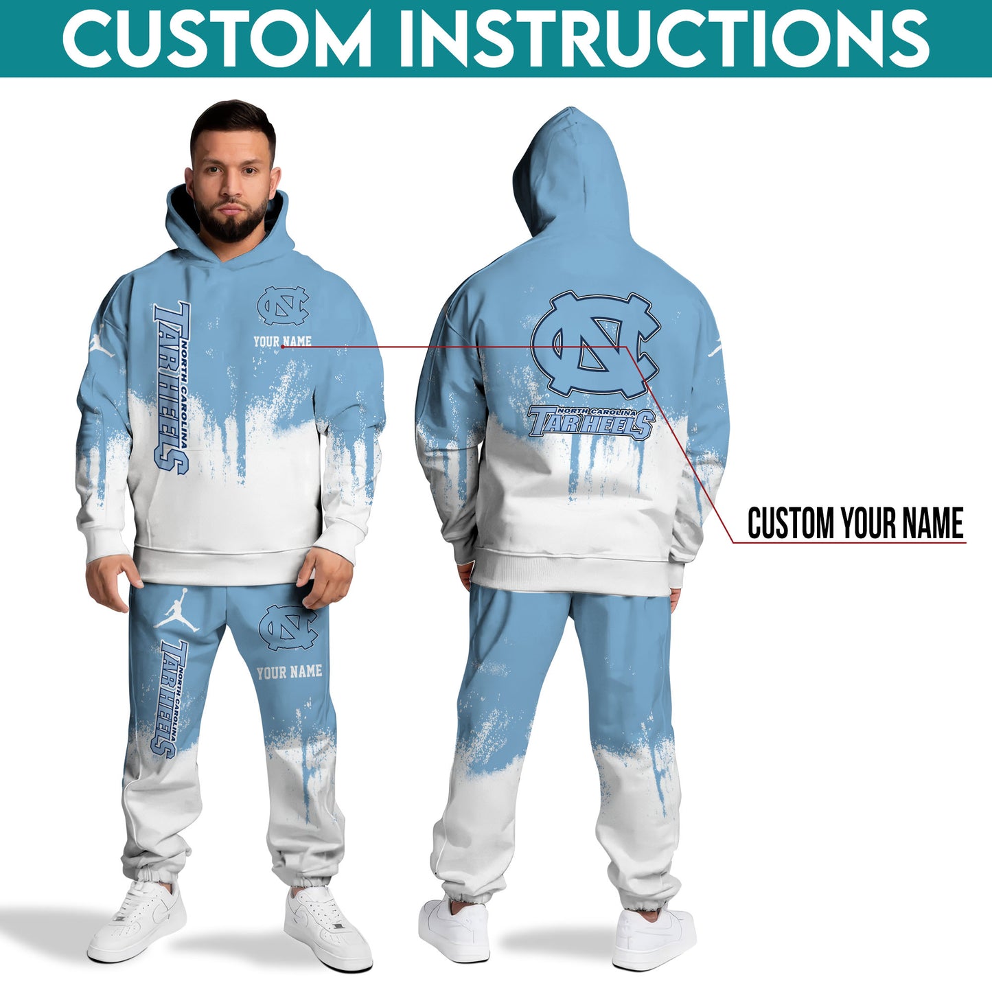 North Carolina Tar Heels Hoodie And Sweatpant Set Custom Your name EHIVM-62880