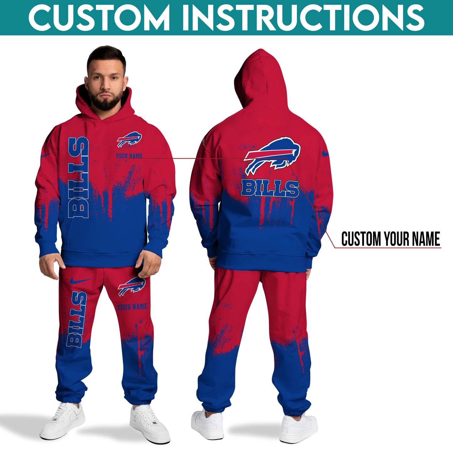 Buffalo Bills Combo Hoodie And Sweatpants Custom Name, Gift For Sport EHIVM-62881