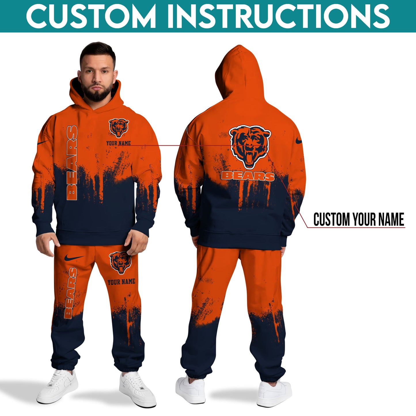 Chicago Bears Combo Hoodie And Sweatpants Custom Name, Gift For Sport EHIVM-62881