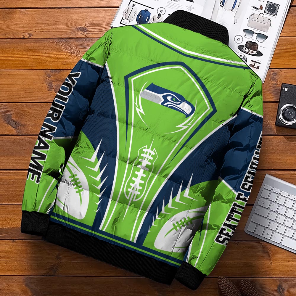 Seattle Seahawks Puffer Jacket Personalized Your Name, Sport Gift For Fans ETHY-46571