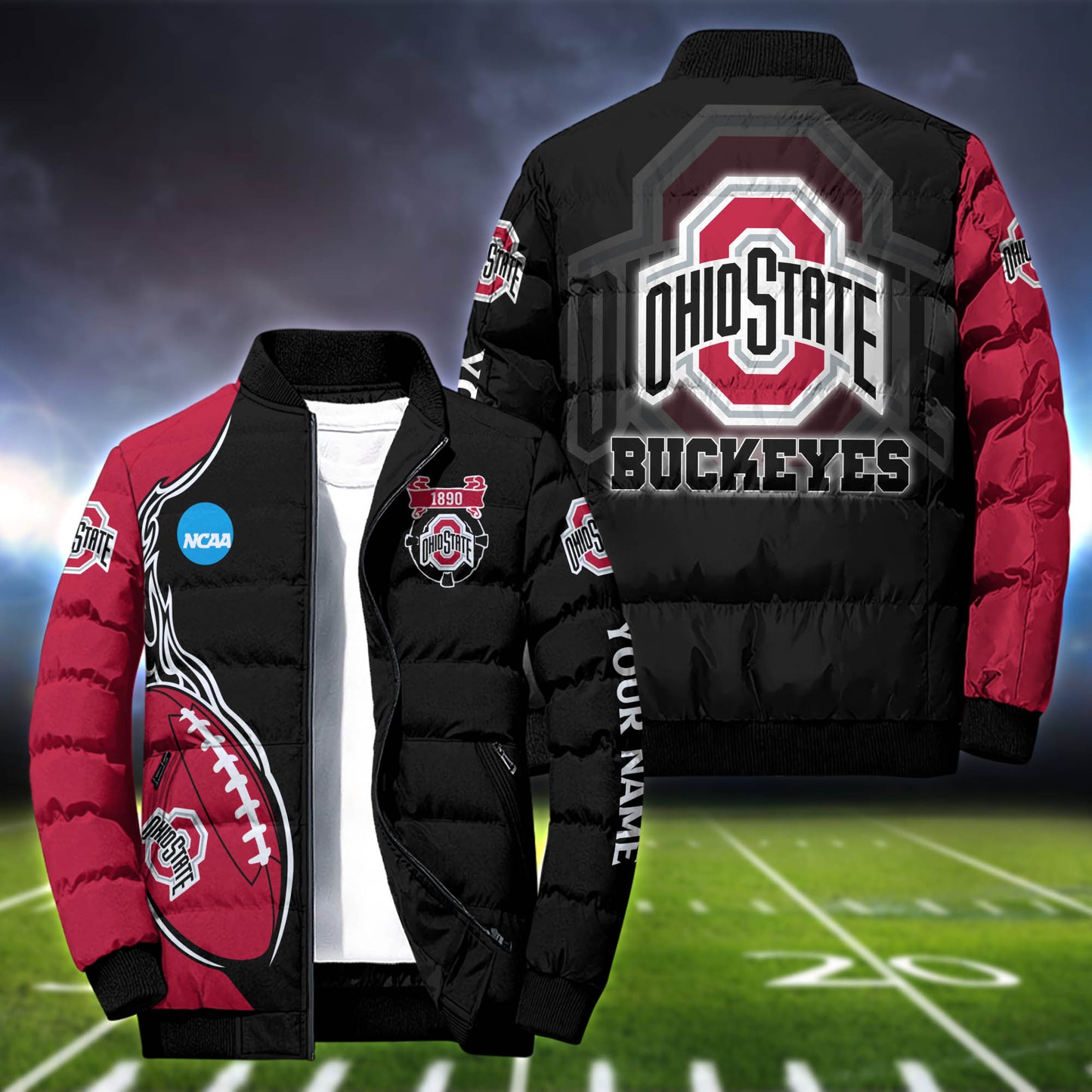 Ohio State Buckeyes Team Puffer Jacket Personalized Your Name, Sport Jacket for Sport Fan ETHY-52634