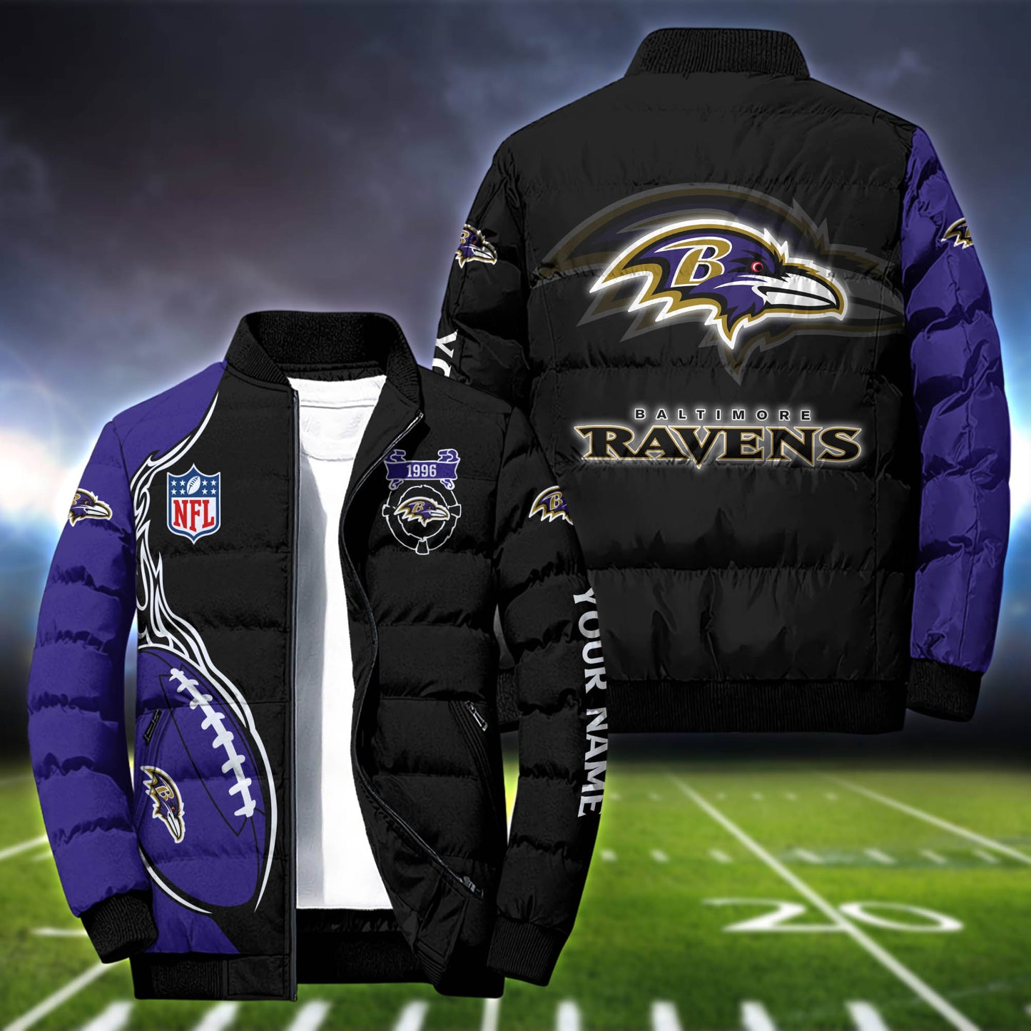 Baltimore Ravens Team Puffer Jacket Personalized Your Name, Sport Jacket for Sport Fan ETHY-52634