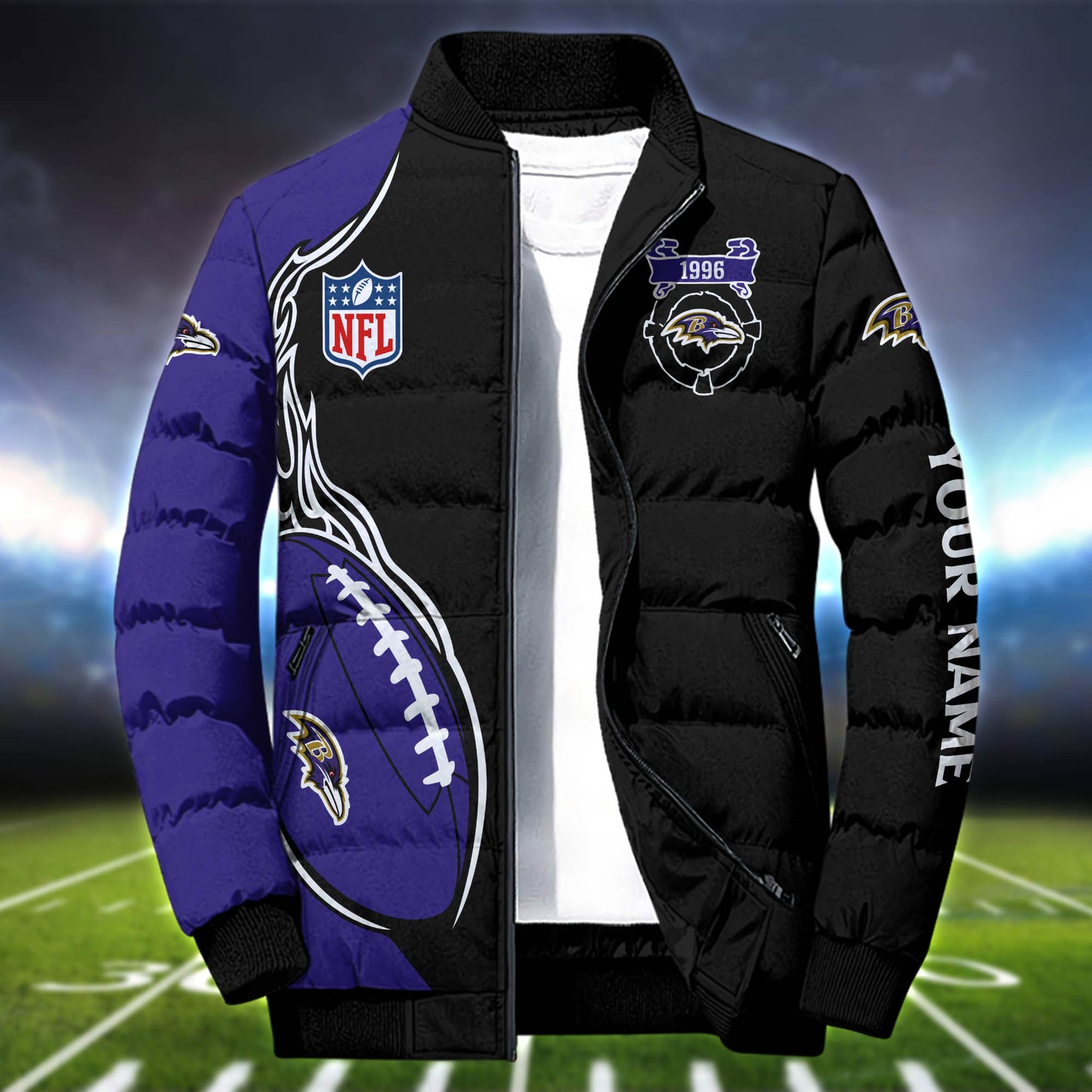 Baltimore Ravens Team Puffer Jacket Personalized Your Name, Sport Jacket for Sport Fan ETHY-52634