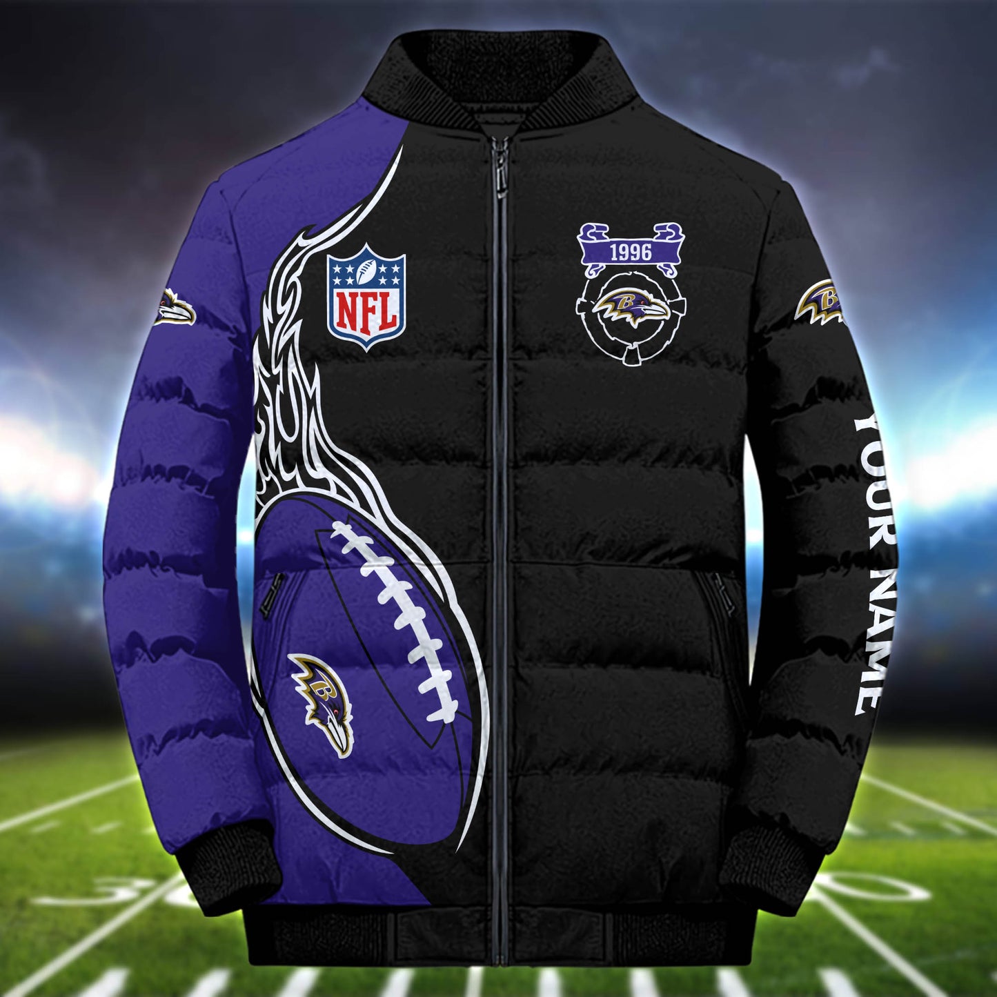 Baltimore Ravens Team Puffer Jacket Personalized Your Name, Sport Jacket for Sport Fan ETHY-52634