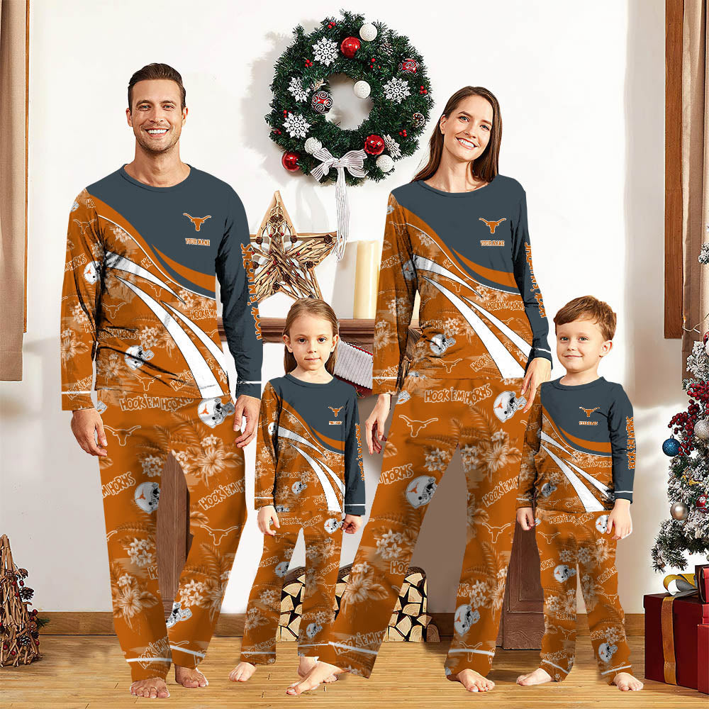 Texas Longhorns Pajamas Personalized Your Name, Sport Pajamas, Christmas Gifts For Sport Fan ETHY-053038