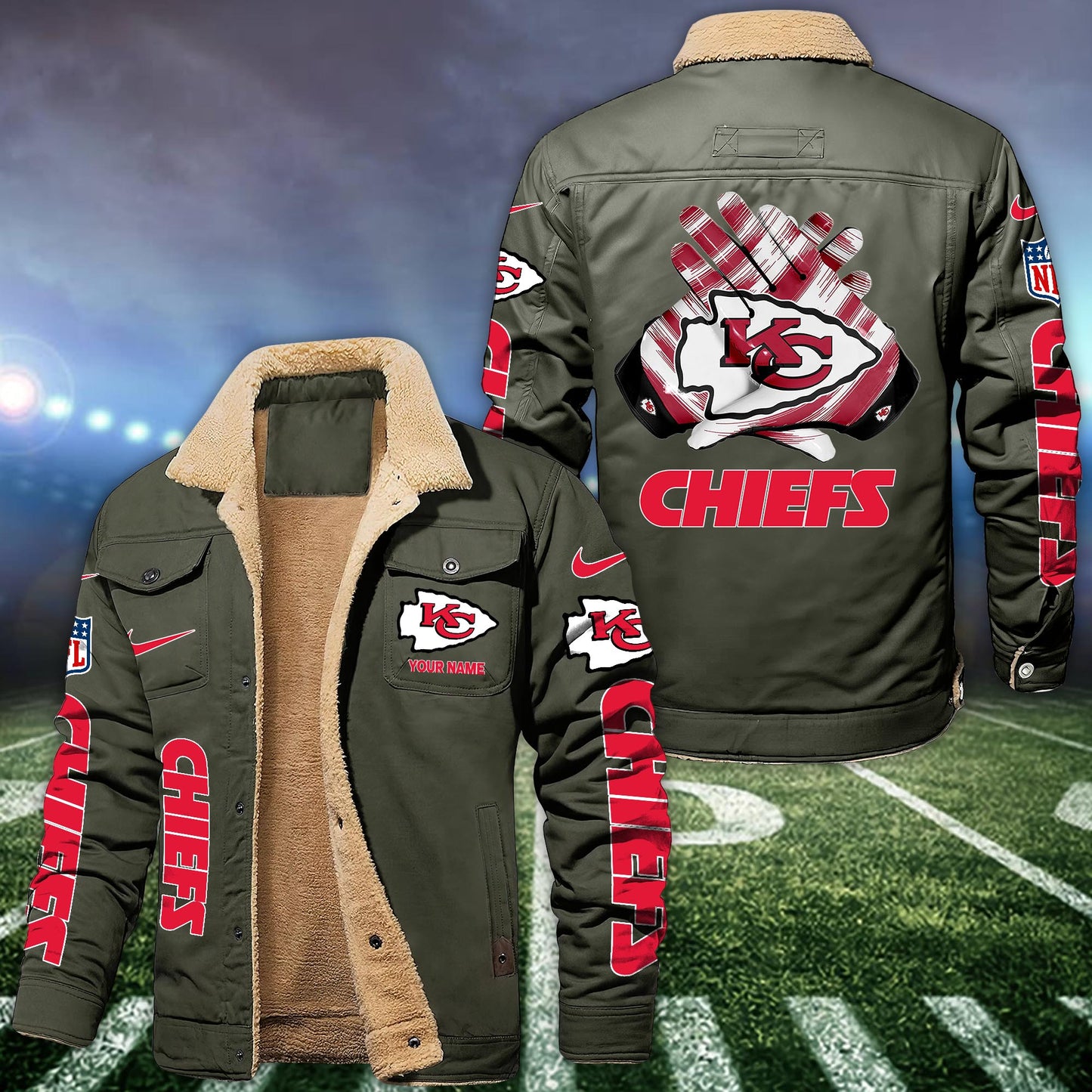 Kansas City Chiefs Fleece Bomber Jacket Custom Name, Jacket For Sport Fans ETRG-09263692