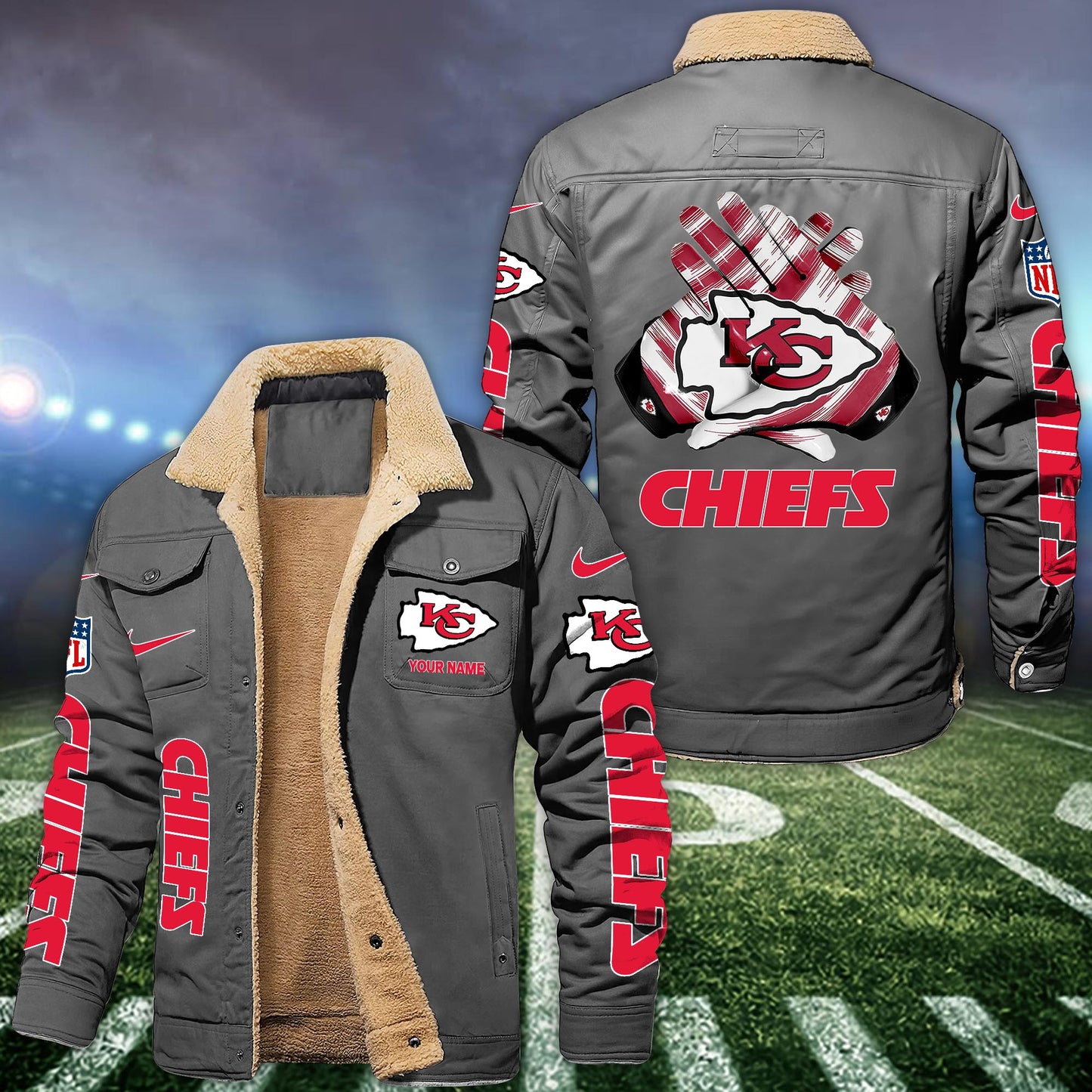 Kansas City Chiefs Fleece Bomber Jacket Custom Name, Jacket For Sport Fans ETRG-09263692
