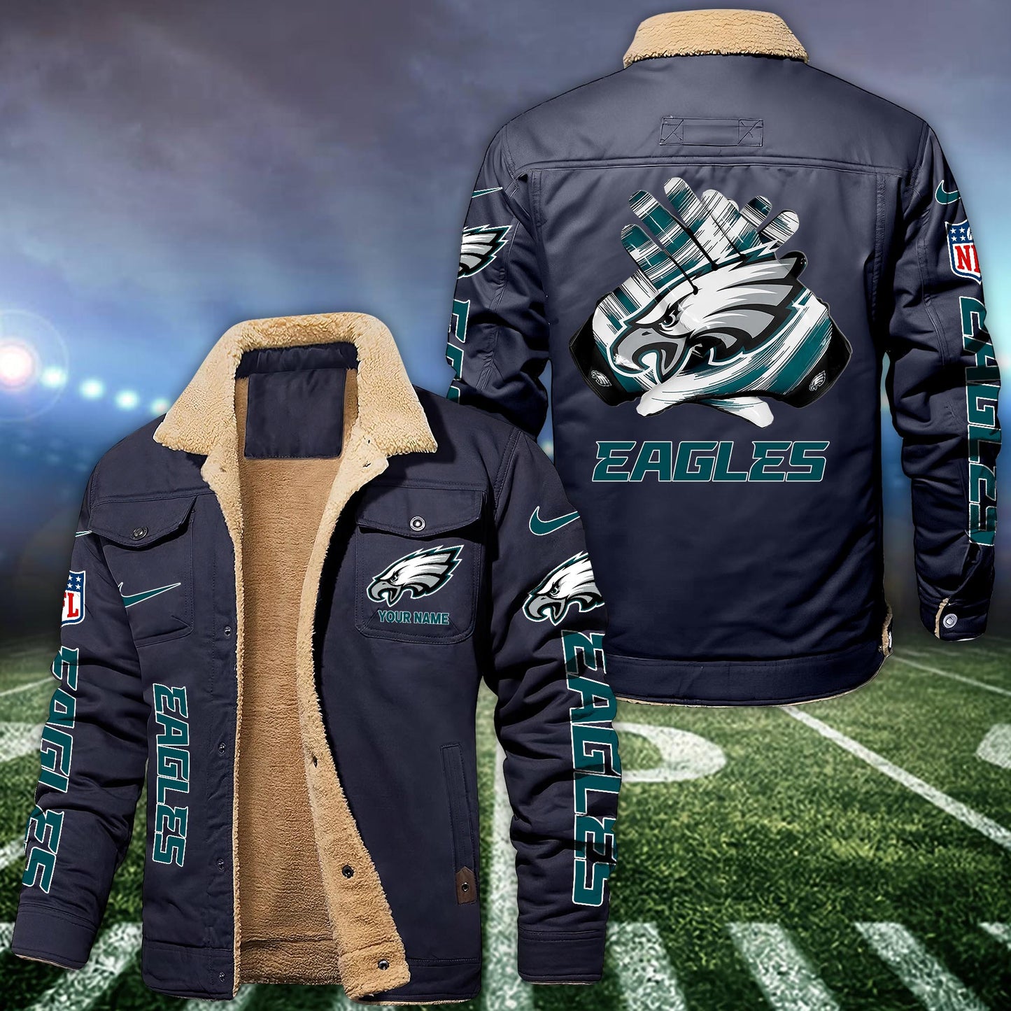 Philadelphia Eagles Fleece Bomber Jacket Custom Name, Jacket For Sport Fans ETRG-09263692