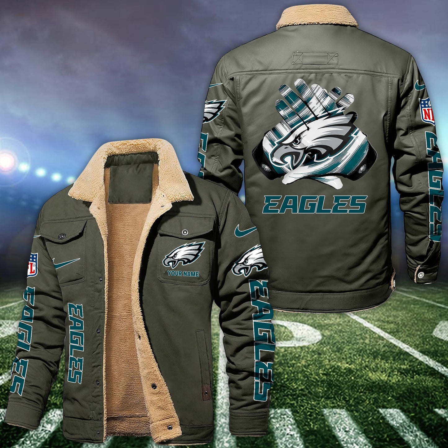 Philadelphia Eagles Fleece Bomber Jacket Custom Name, Jacket For Sport Fans ETRG-09263692