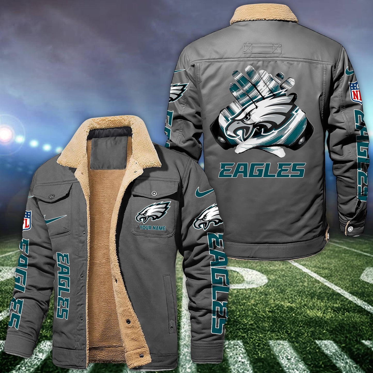 Philadelphia Eagles Fleece Bomber Jacket Custom Name, Jacket For Sport Fans ETRG-09263692