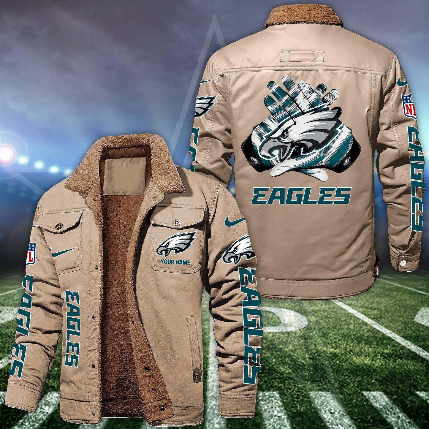 Philadelphia Eagles Fleece Bomber Jacket Custom Name, Jacket For Sport Fans ETRG-09263692