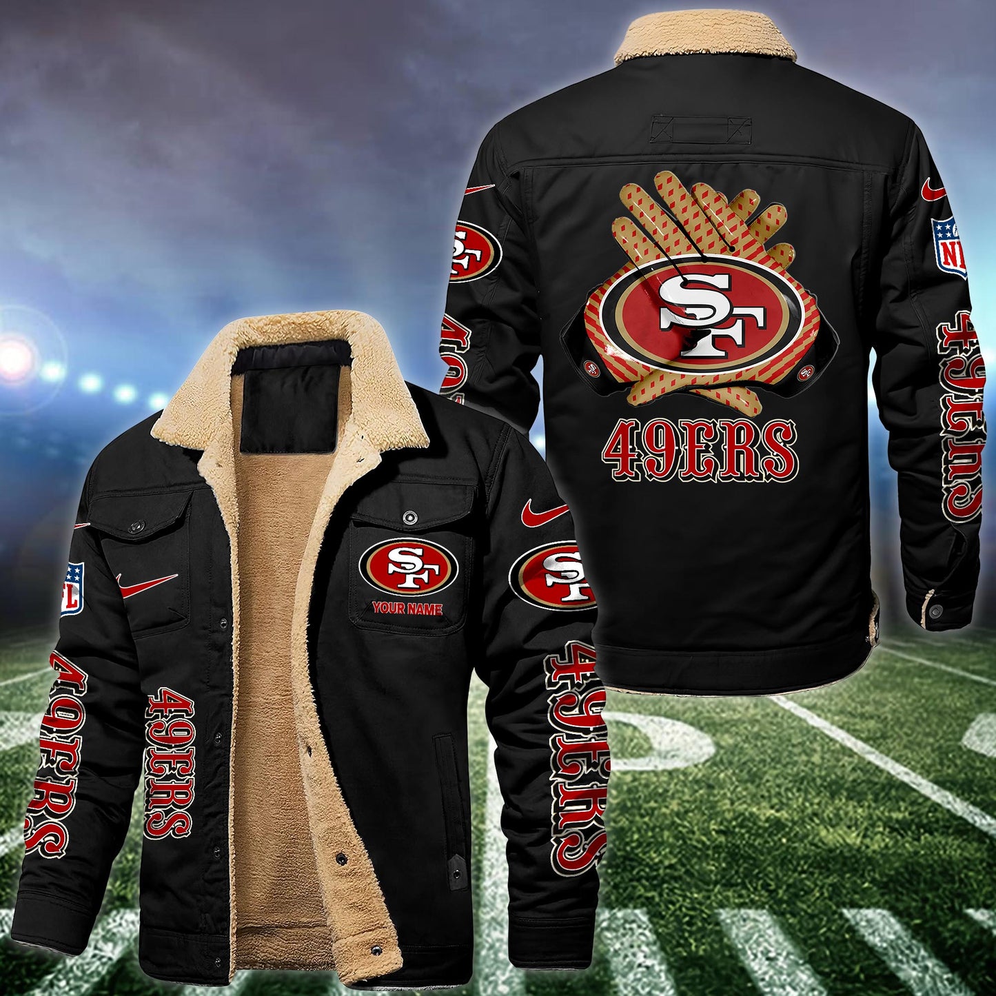 San Francisco 49ers Fleece Bomber Jacket Custom Name, Jacket For Sport Fans ETRG-09263692