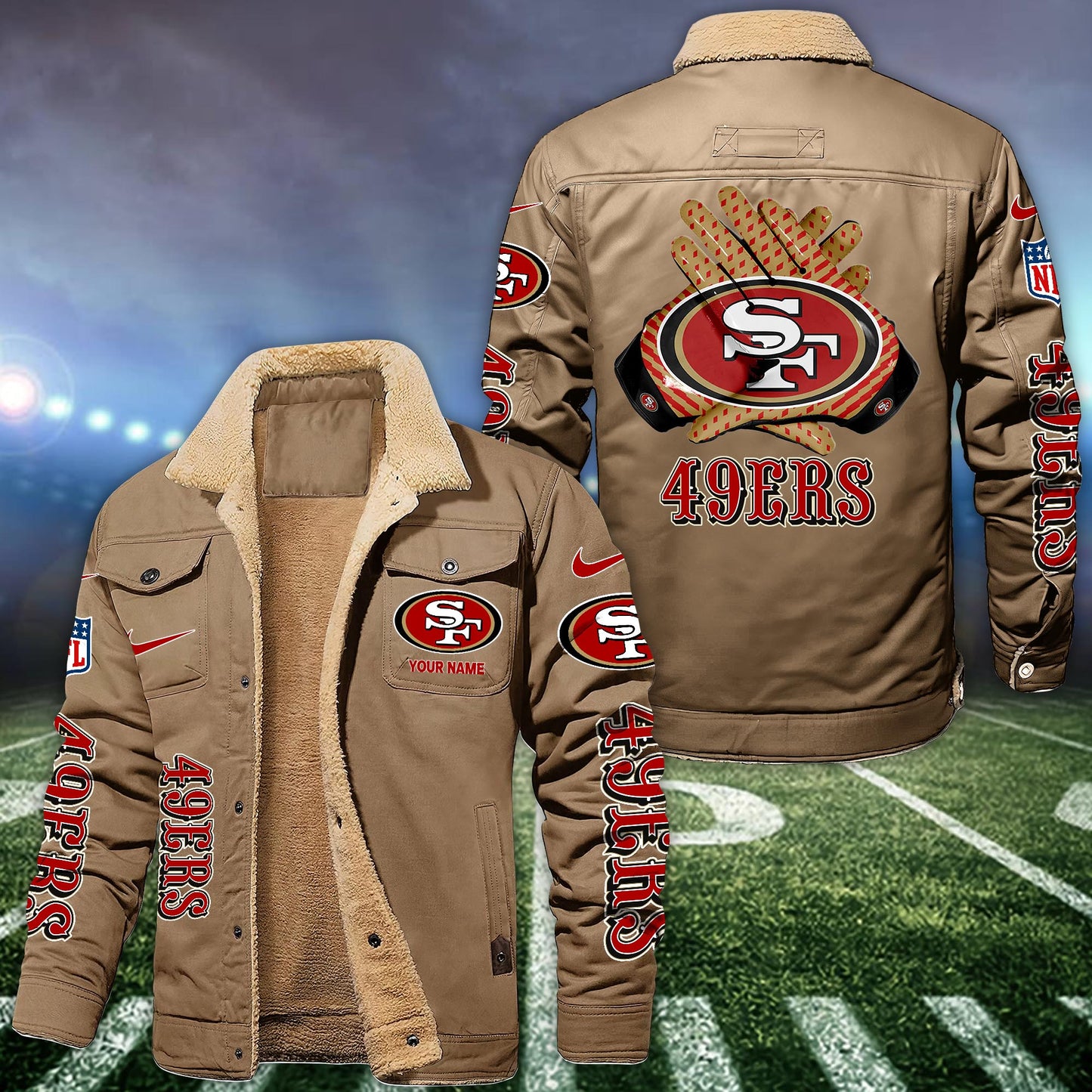 San Francisco 49ers Fleece Bomber Jacket Custom Name, Jacket For Sport Fans ETRG-09263692