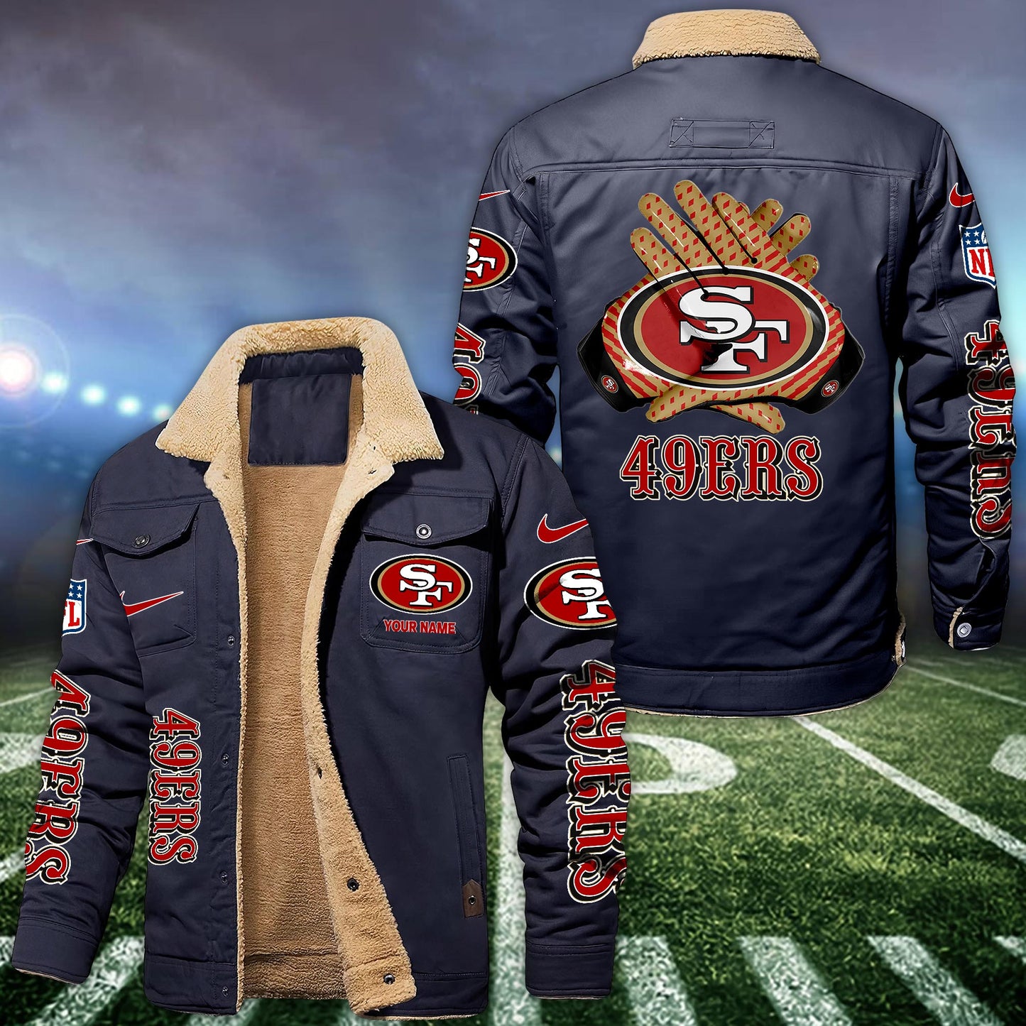 San Francisco 49ers Fleece Bomber Jacket Custom Name, Jacket For Sport Fans ETRG-09263692