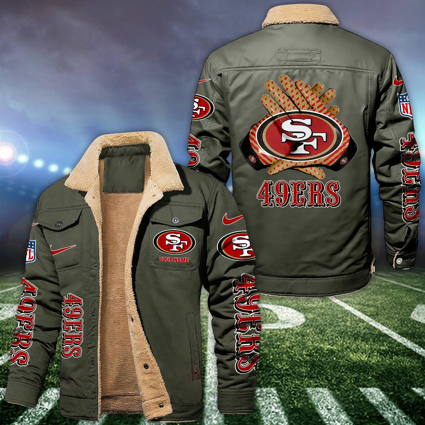 San Francisco 49ers Fleece Bomber Jacket Custom Name, Jacket For Sport Fans ETRG-09263692