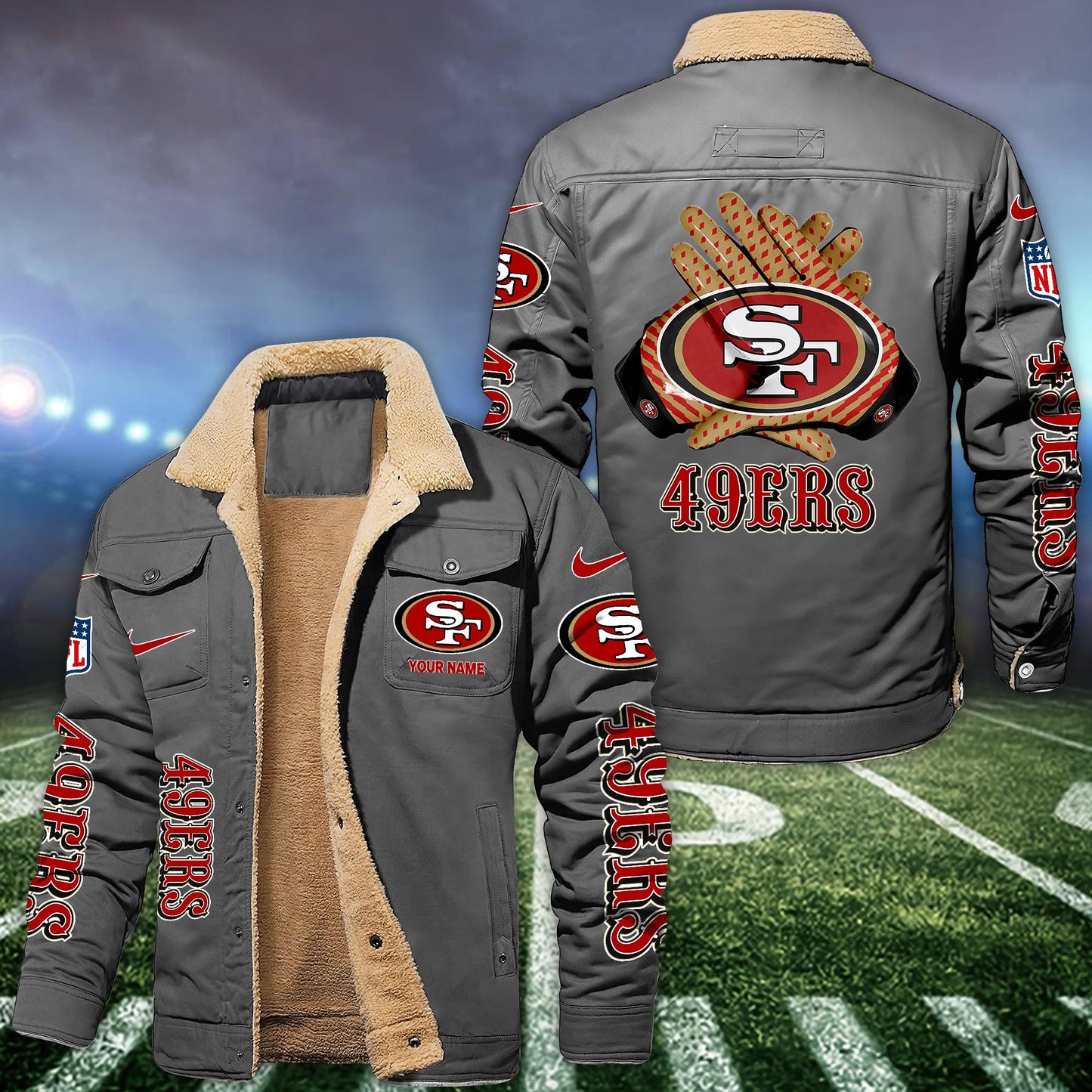 San Francisco 49ers Fleece Bomber Jacket Custom Name, Jacket For Sport Fans ETRG-09263692