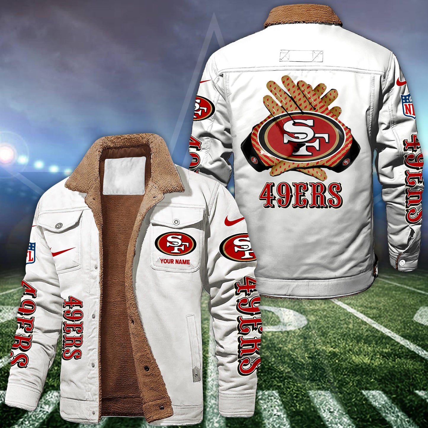 San Francisco 49ers Fleece Bomber Jacket Custom Name, Jacket For Sport Fans ETRG-09263692